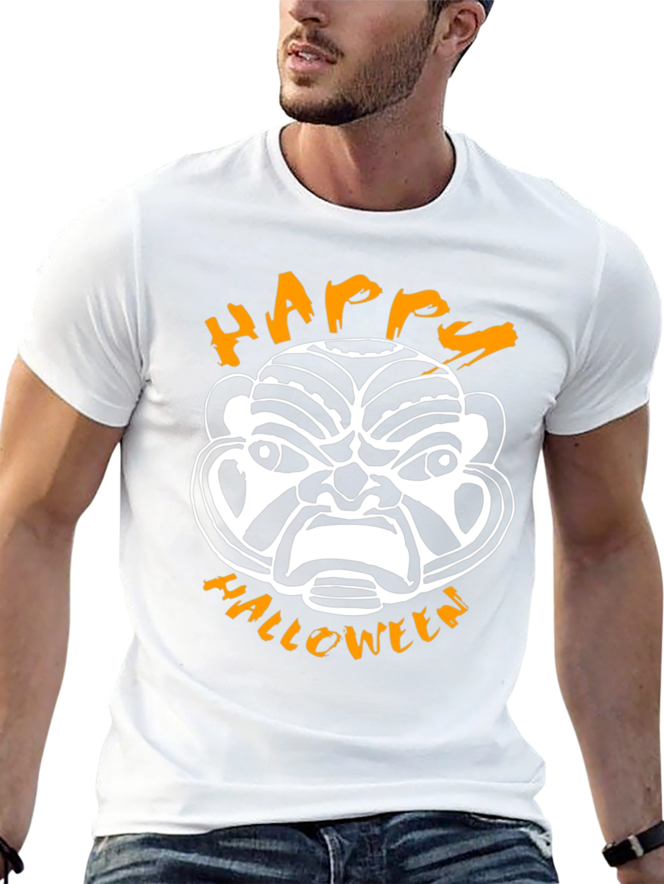 Happy Halloween Mask Graphic Tee - Black