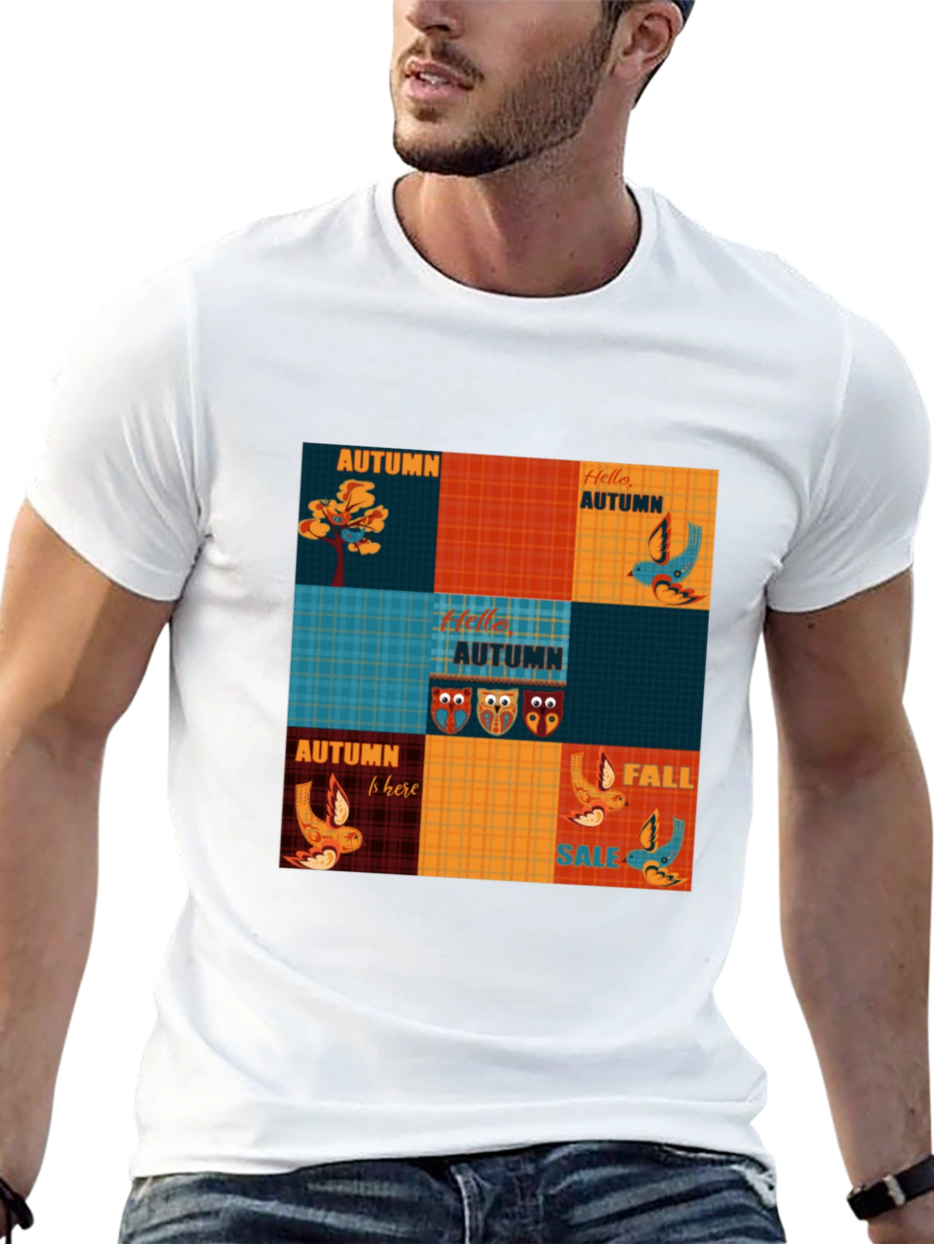 Autumn Patchwork Graphic T-Shirt - Unique Fall Design