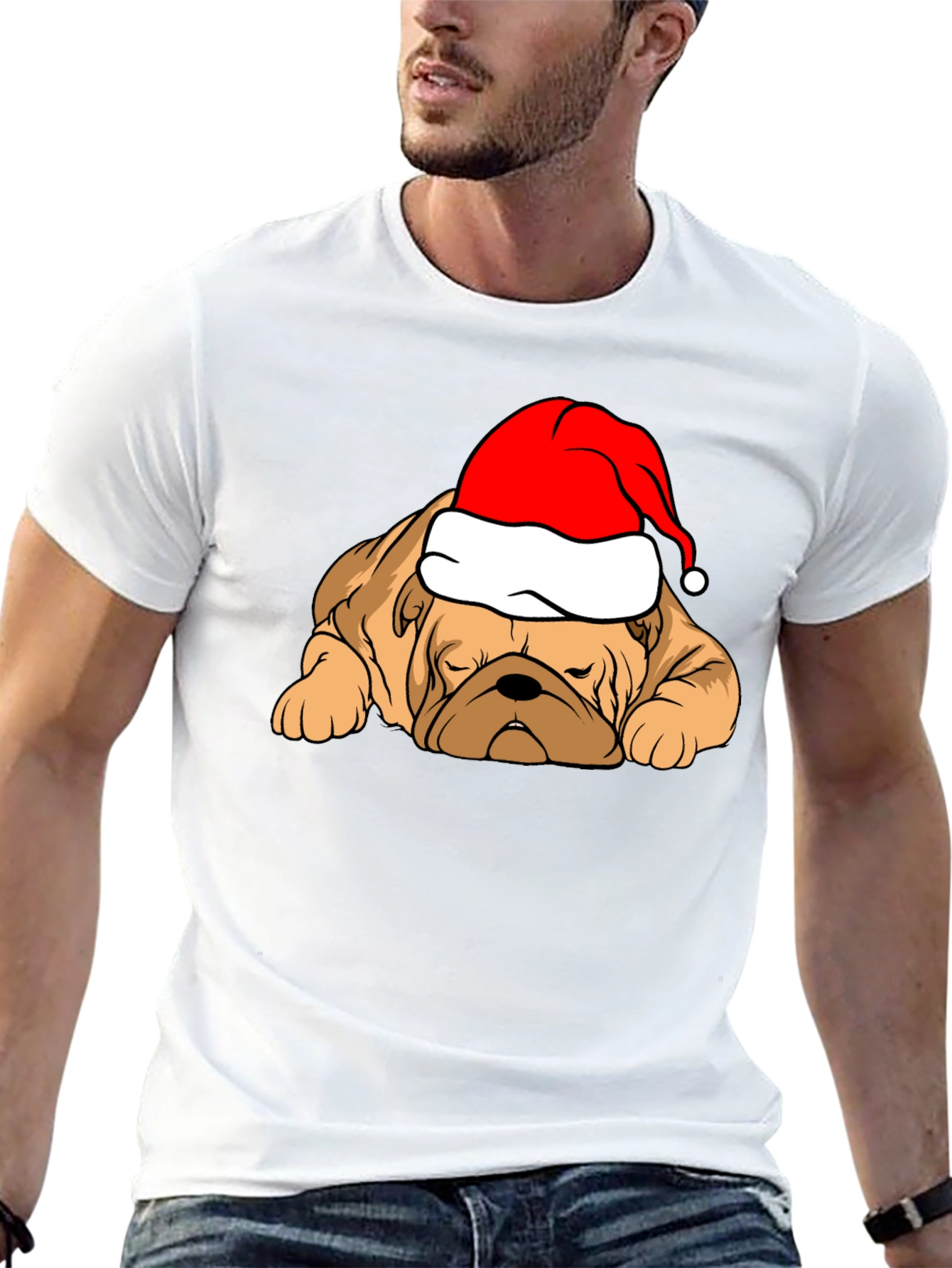 Festive Bulldog T-Shirt - Christmas Dog Tee