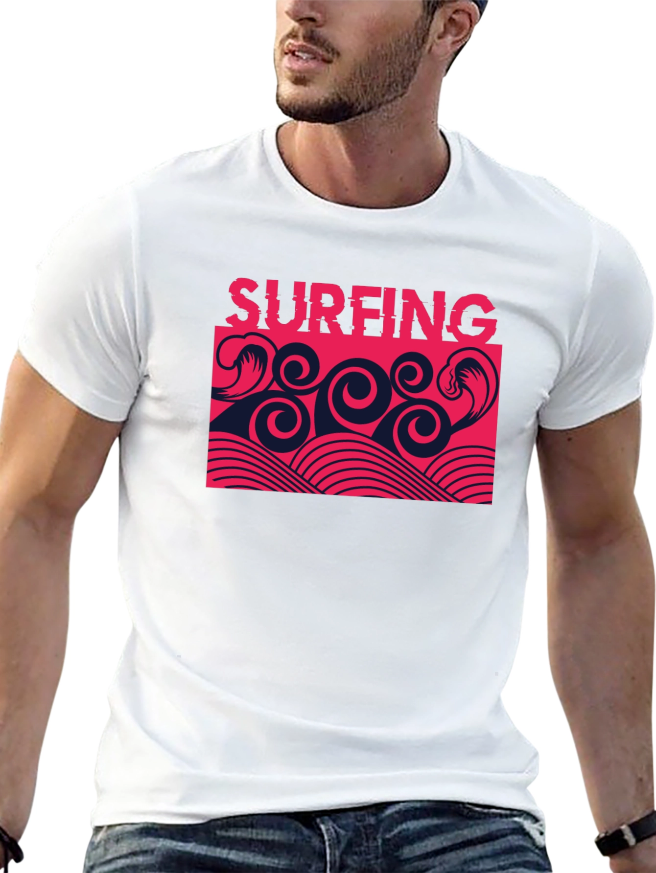 Surfing Waves Graphic Tee - Stylish Black T-Shirt