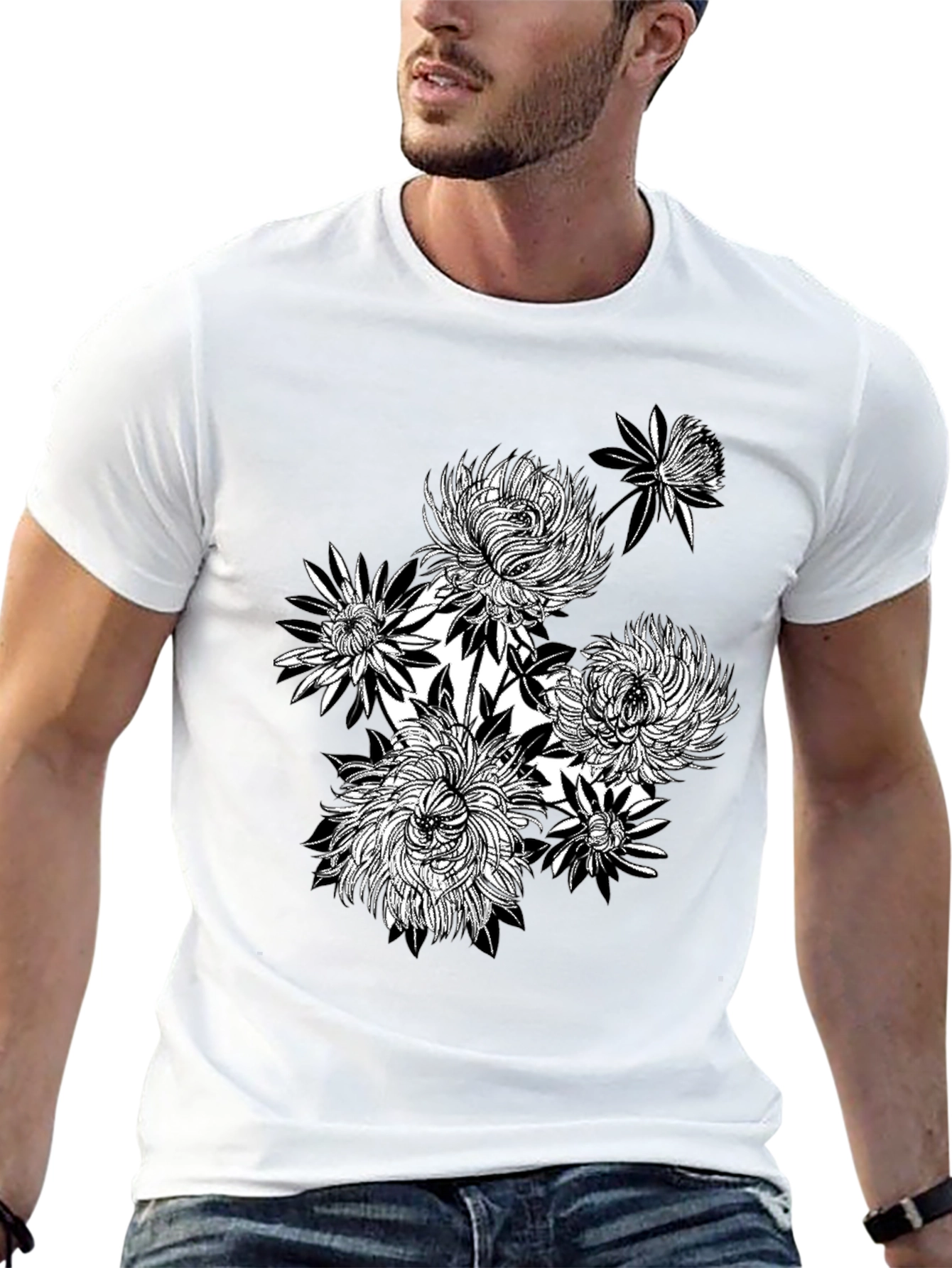 Black Floral Graphic Tee - Stylish Mens T-Shirt