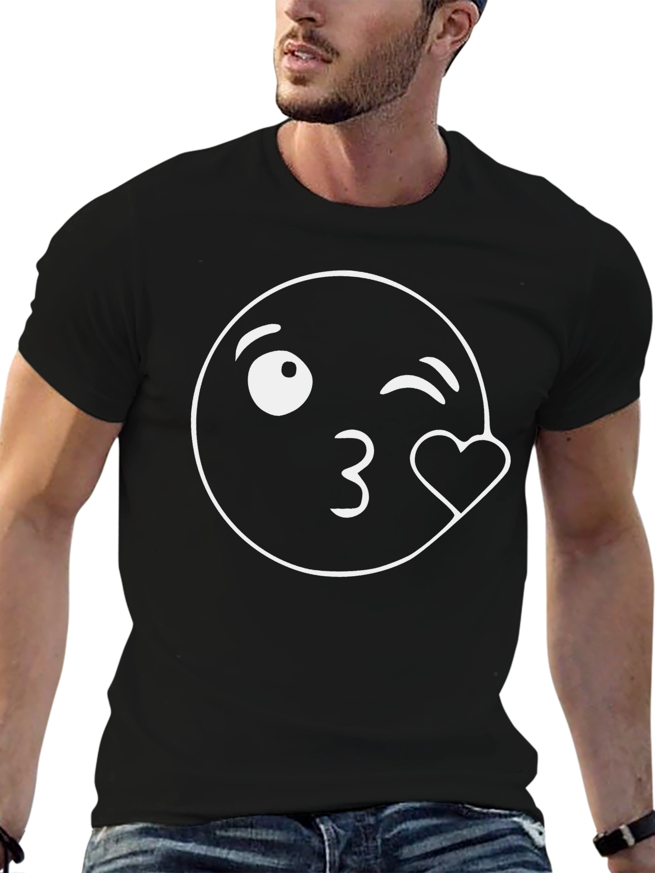 Kiss Emoji Graphic Black T-Shirt