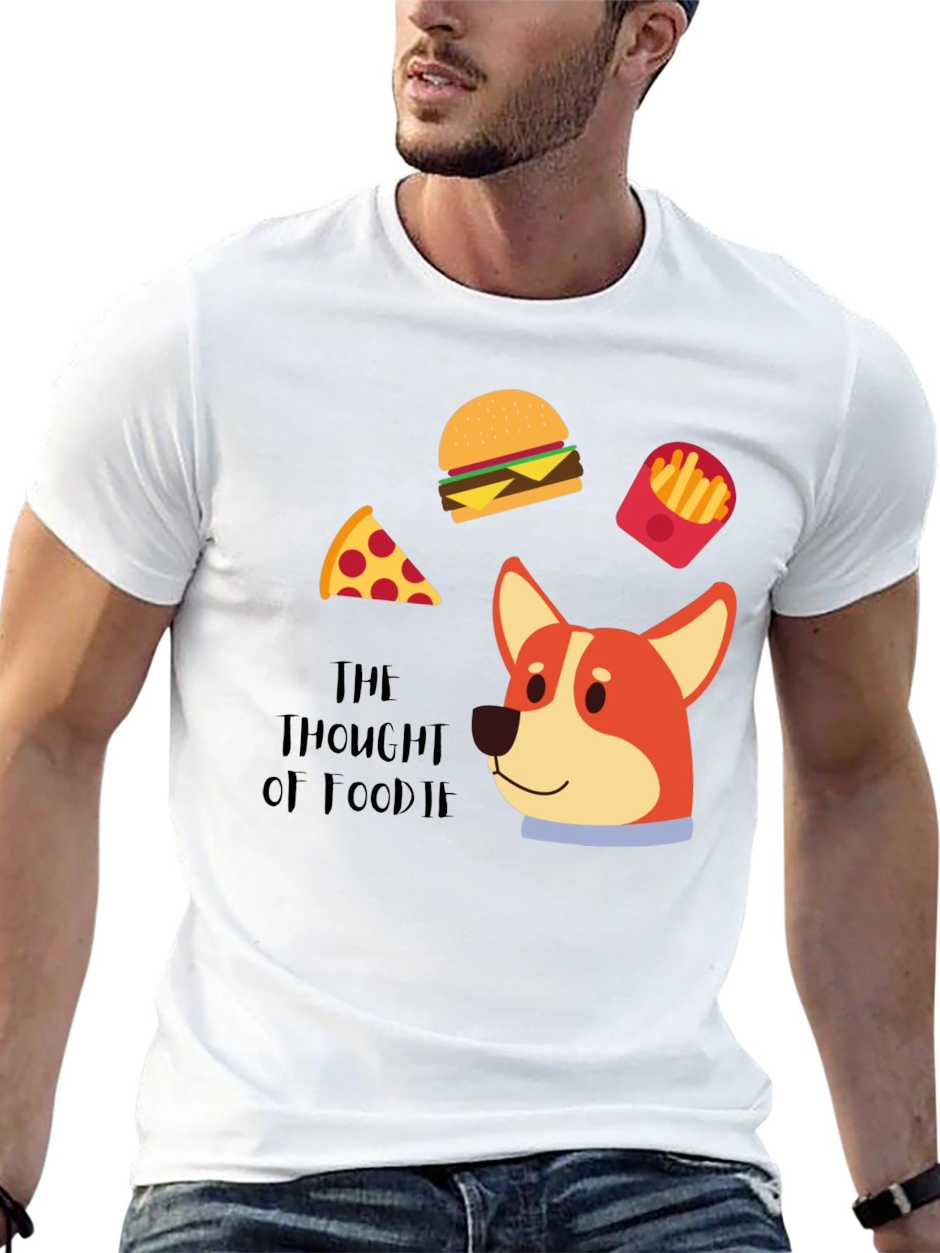 Foodie Dog T-Shirt - Pizza Burger Fries Design