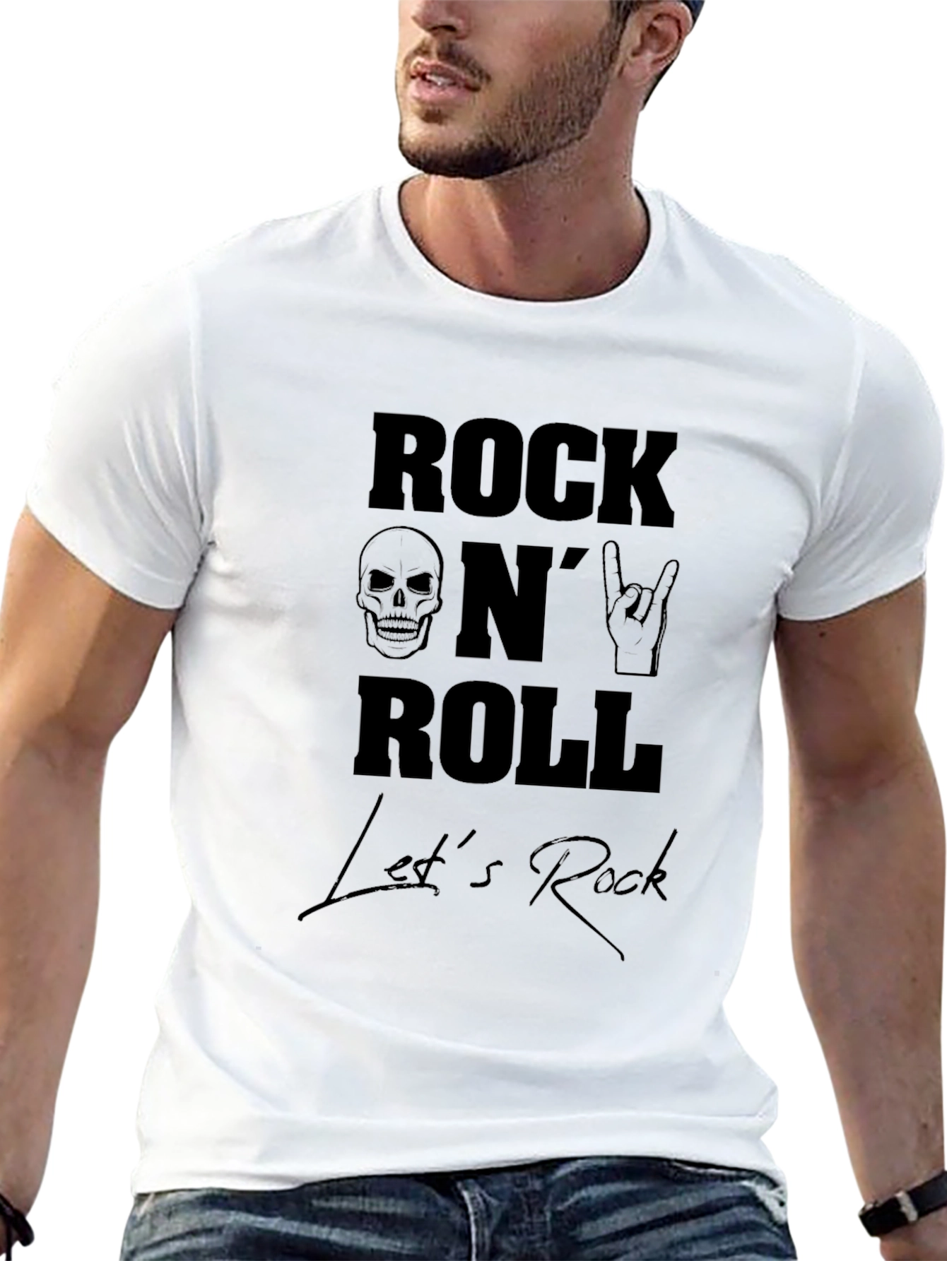 Rock N Roll Skull Graphic Tee - Black Cotton