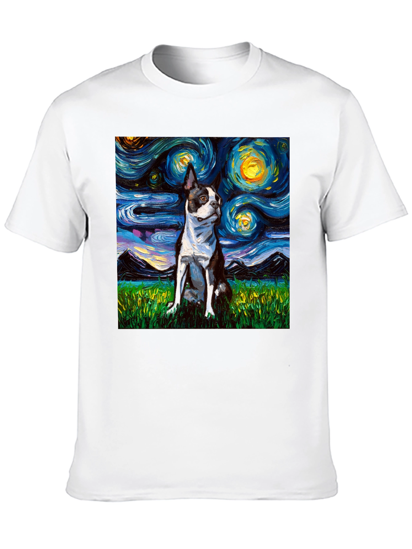 Starry Dog Tee - Boston Terrier Van Gogh Style
