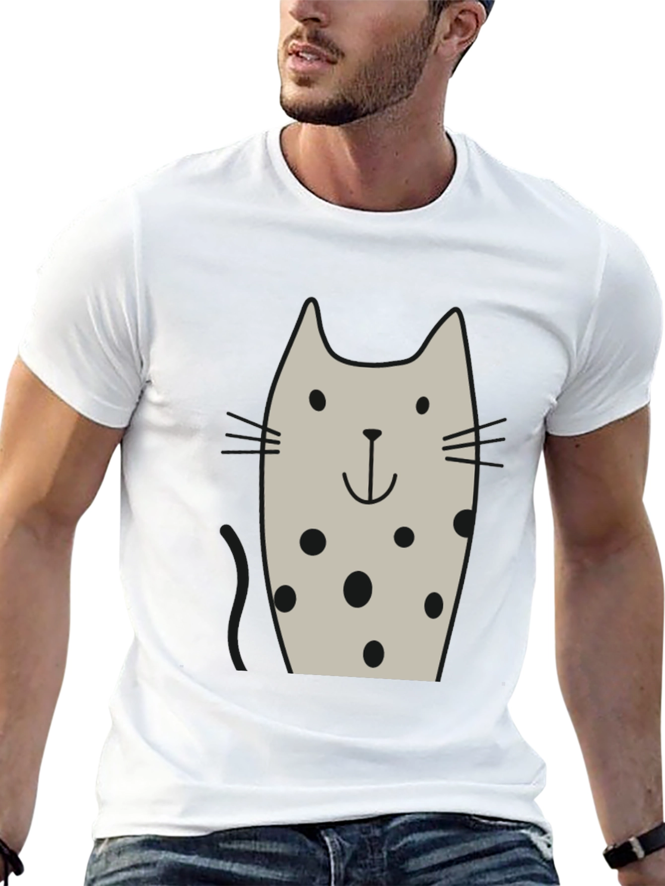 Cute Cat Polka Dot Black T-Shirt