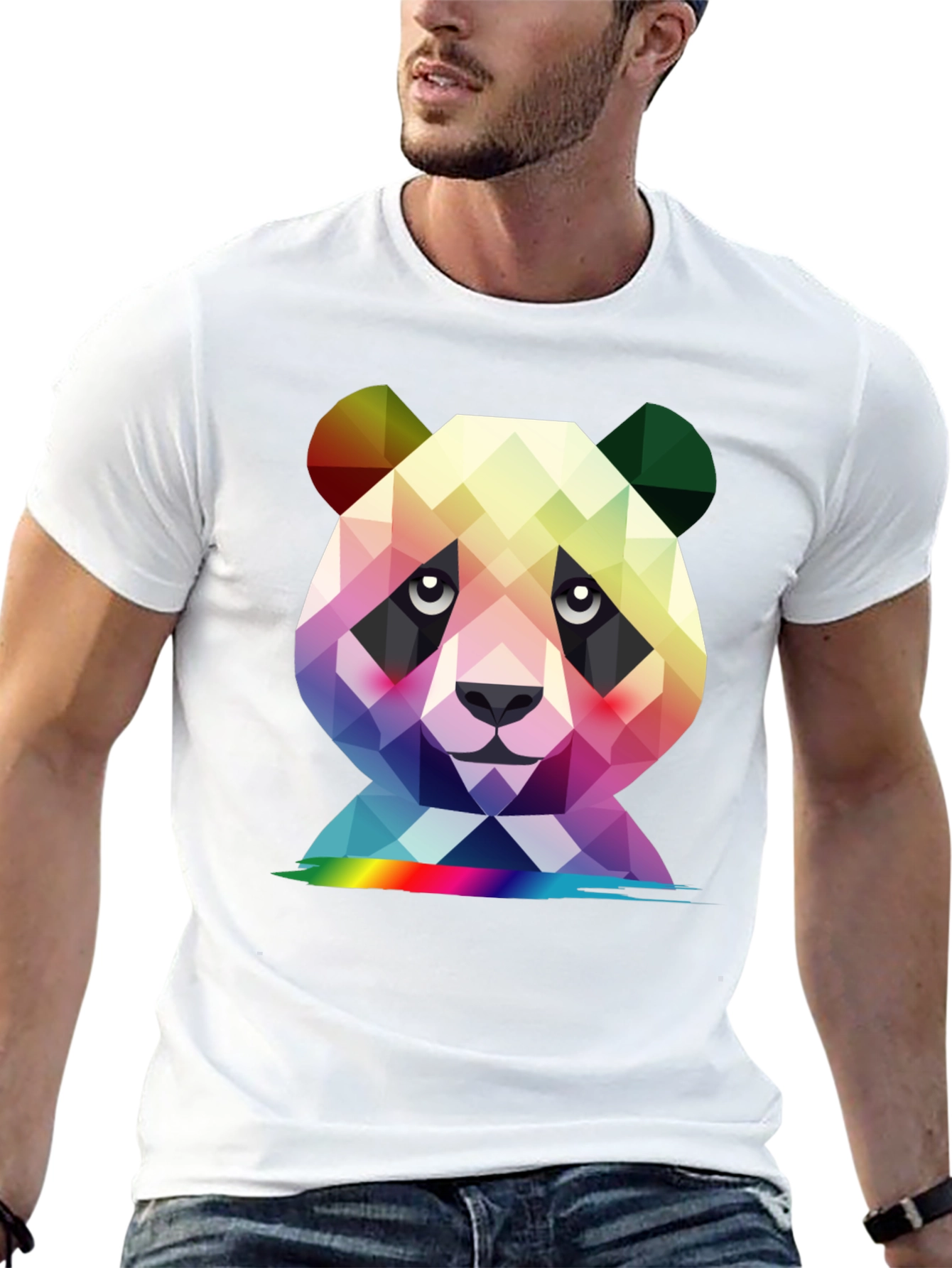 Geometric Panda Graphic Tee - Black Crew Neck T-Shirt