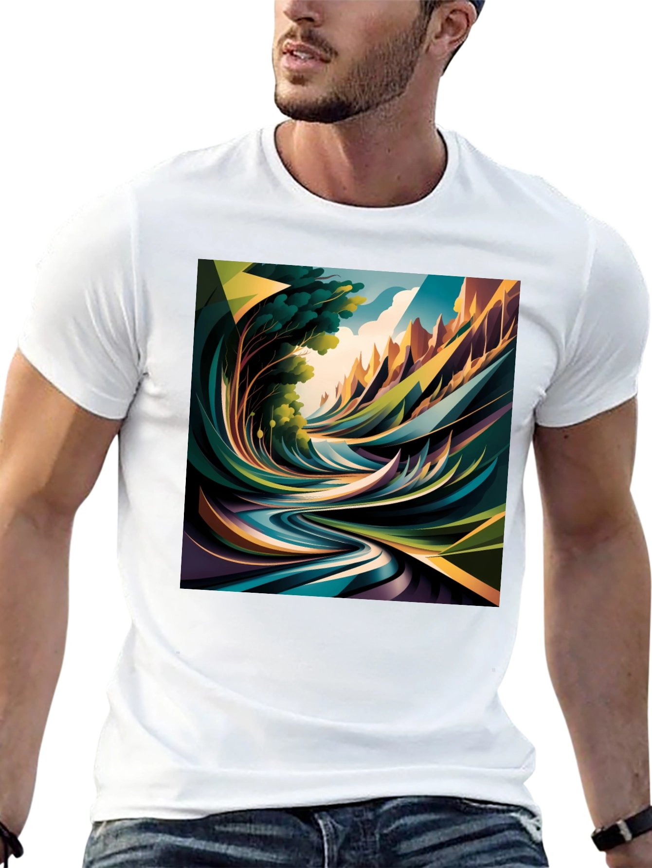 Abstract Nature Print Black T-Shirt
