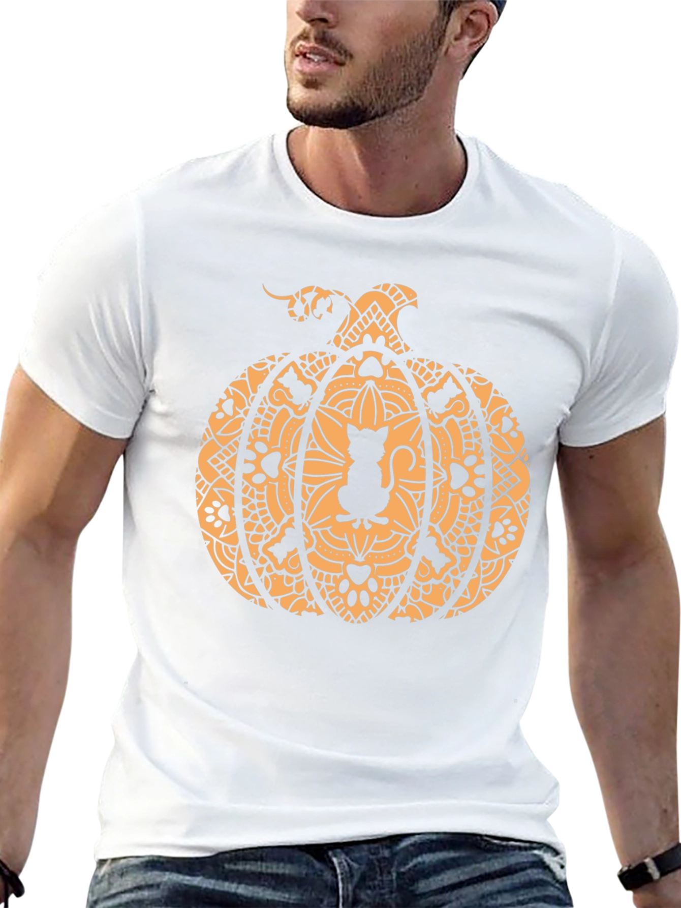 Cat Pumpkin Mandala Graphic Tee