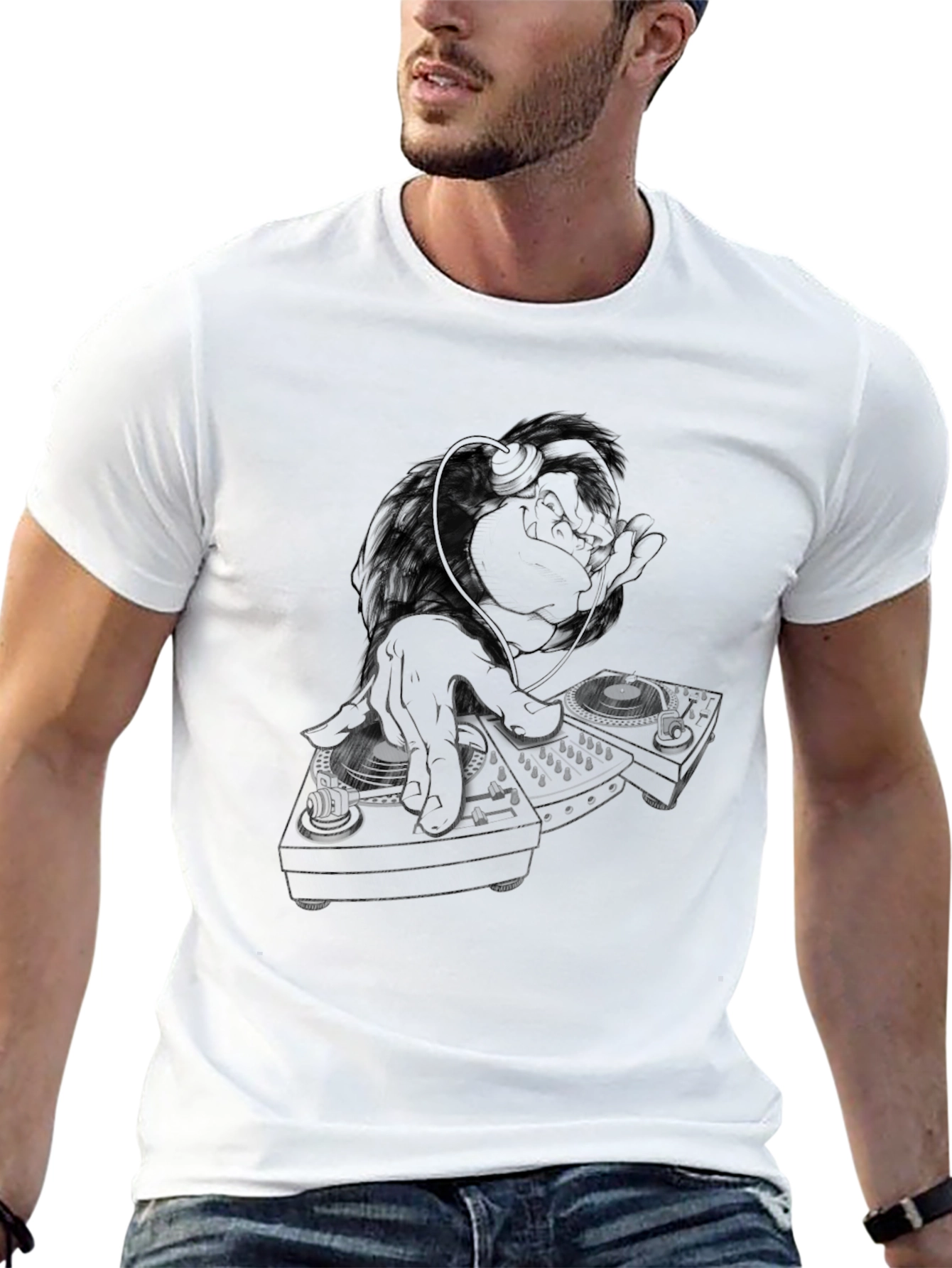 DJ Monkey Black T-Shirt - Cool Graphic Tee