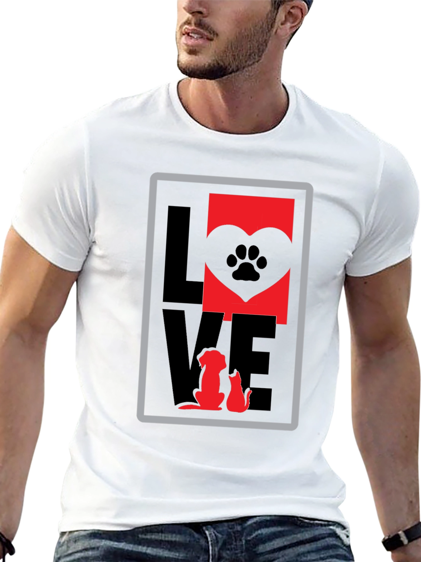 Love Dog Cat Paw Print Graphic T-Shirt