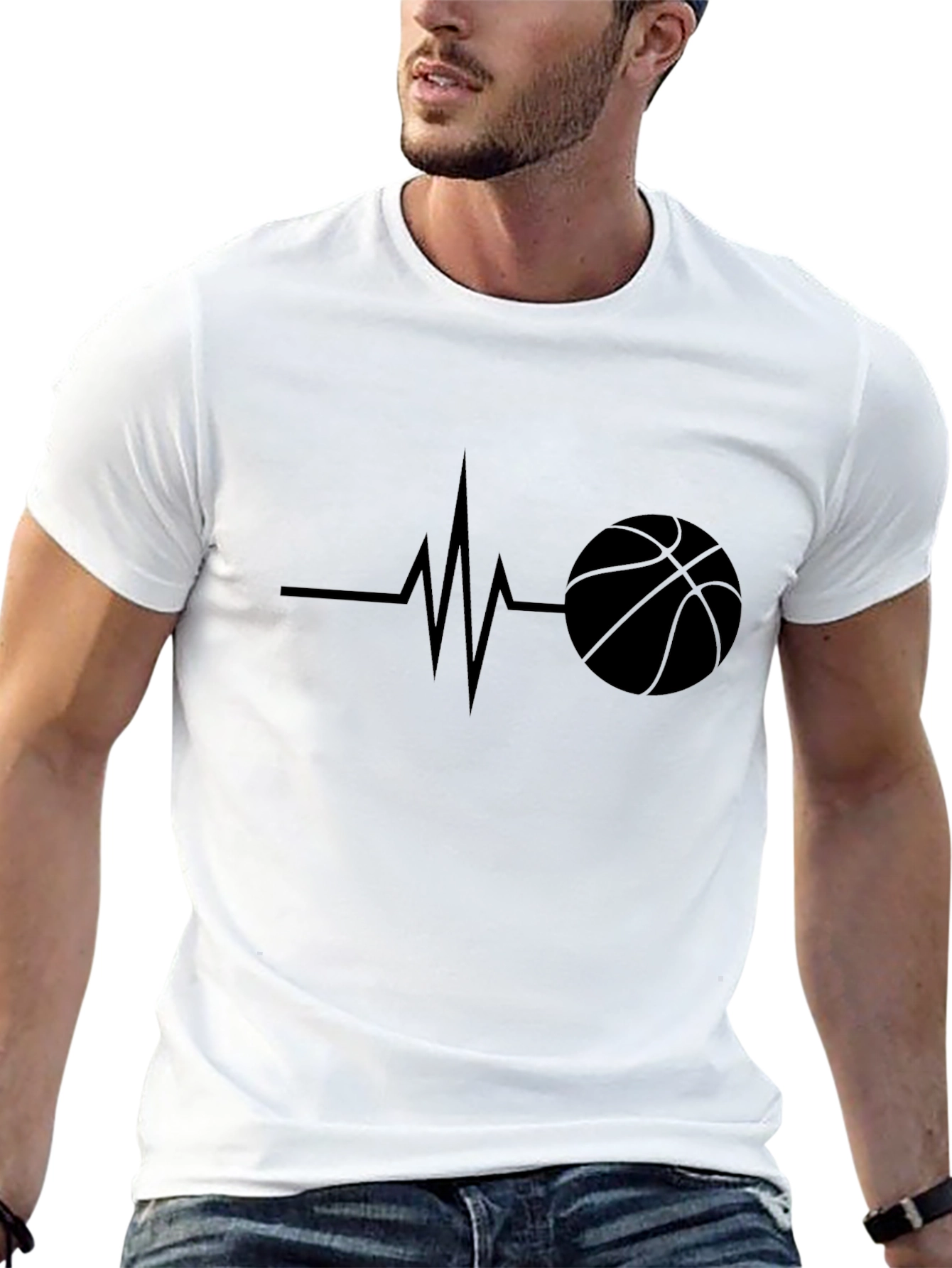 Basketball Heartbeat Graphic Tee - Black