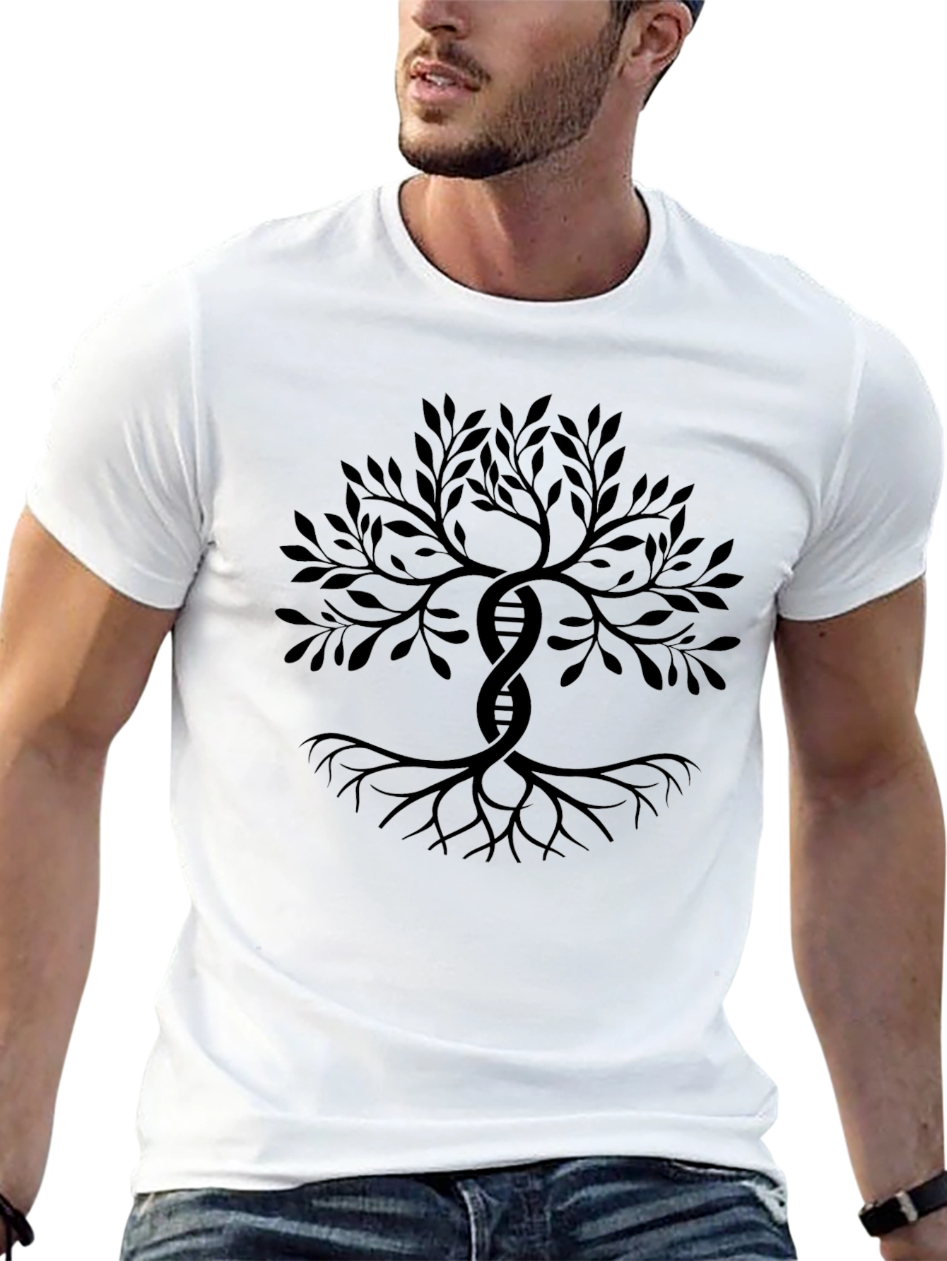DNA Tree Black T-Shirt - Roots of Life Design