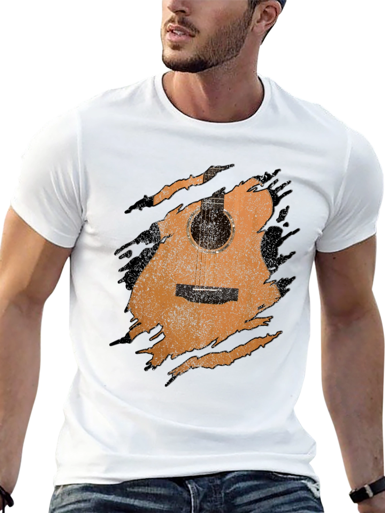 Guitar Graphic Print T-Shirt - Musician Style
