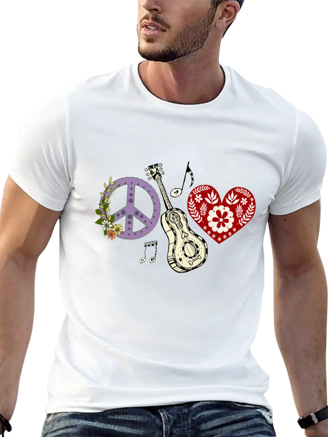 Peace Love & Music T-Shirt - Black Cotton Tee