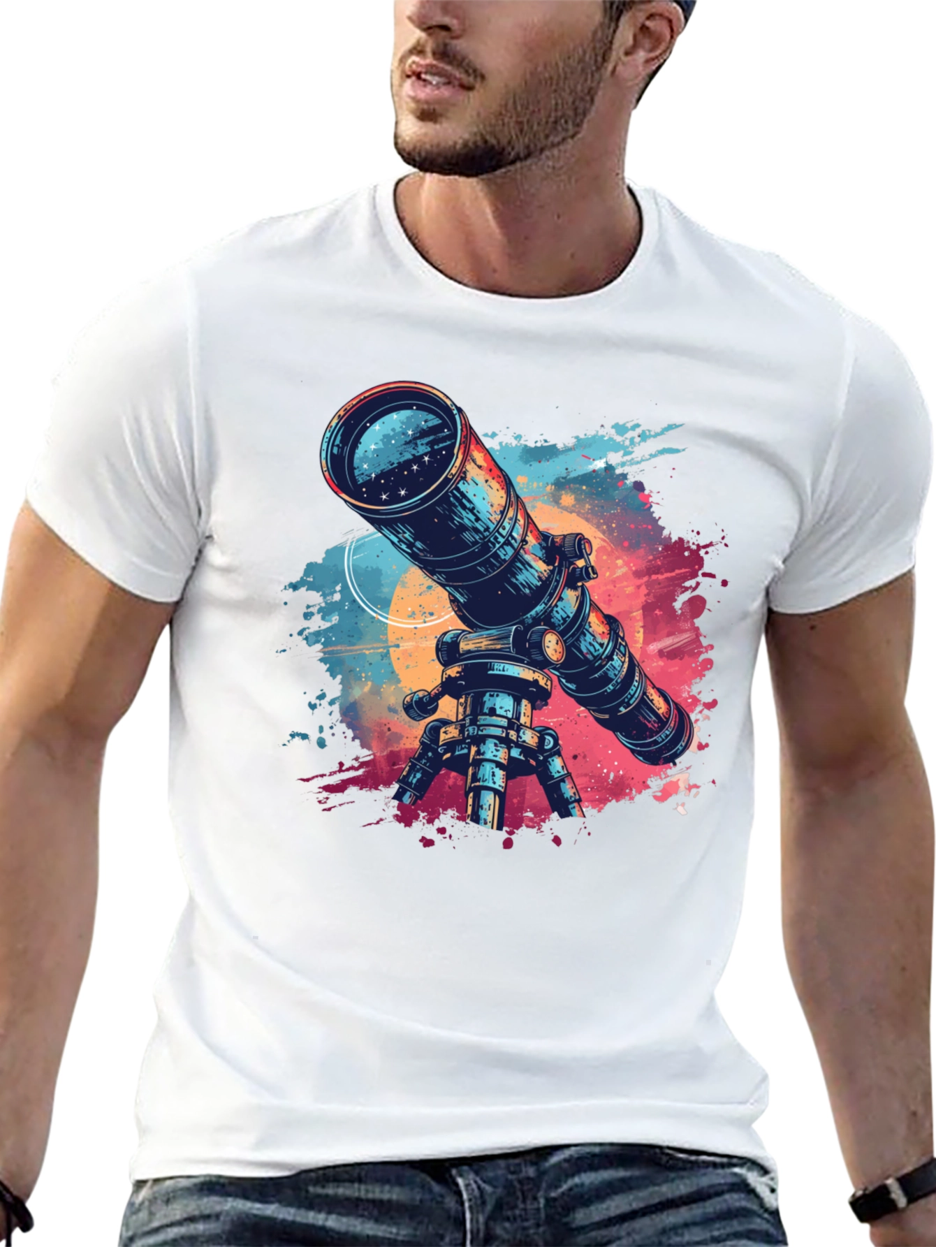 Telescope Graphic Tee - Space Explorer Shirt
