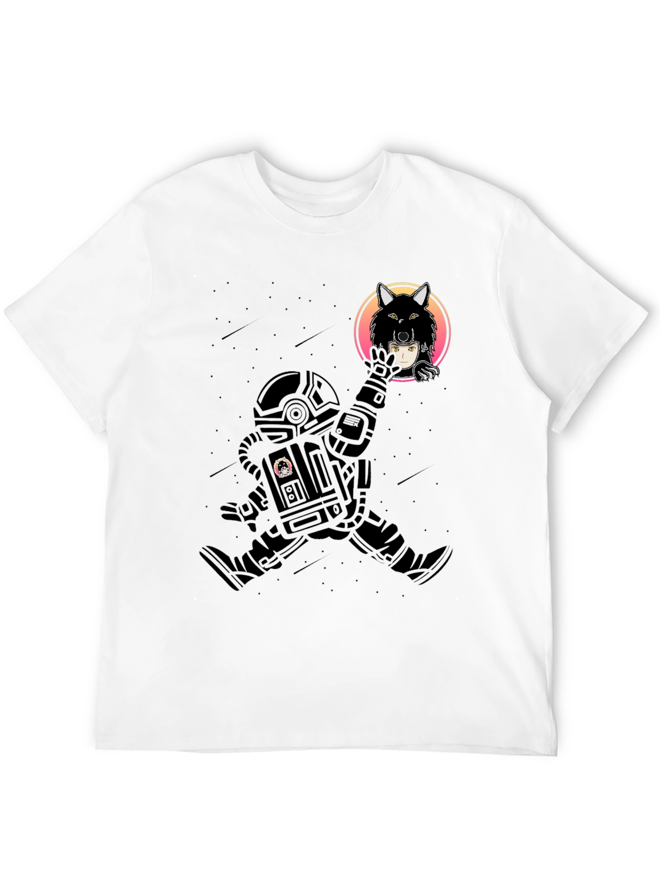 Astronaut & Wolf Graphic Print Black T-Shirt