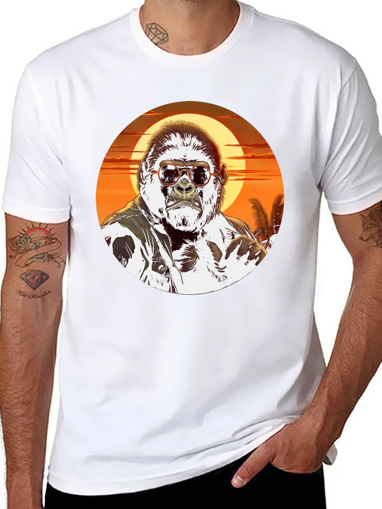 Gorilla Sunset Graphic Tee - Cool Animal T-Shirt