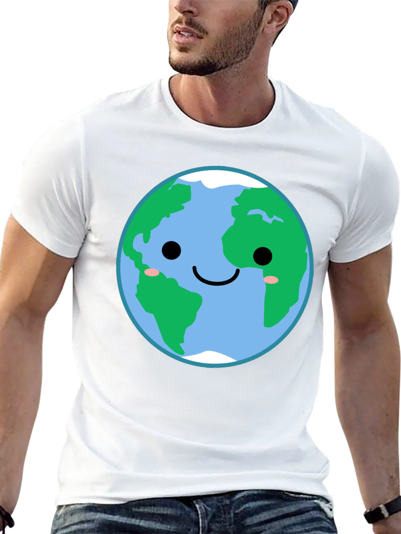 Cute Earth Graphic Tee - Black Crewneck Shirt