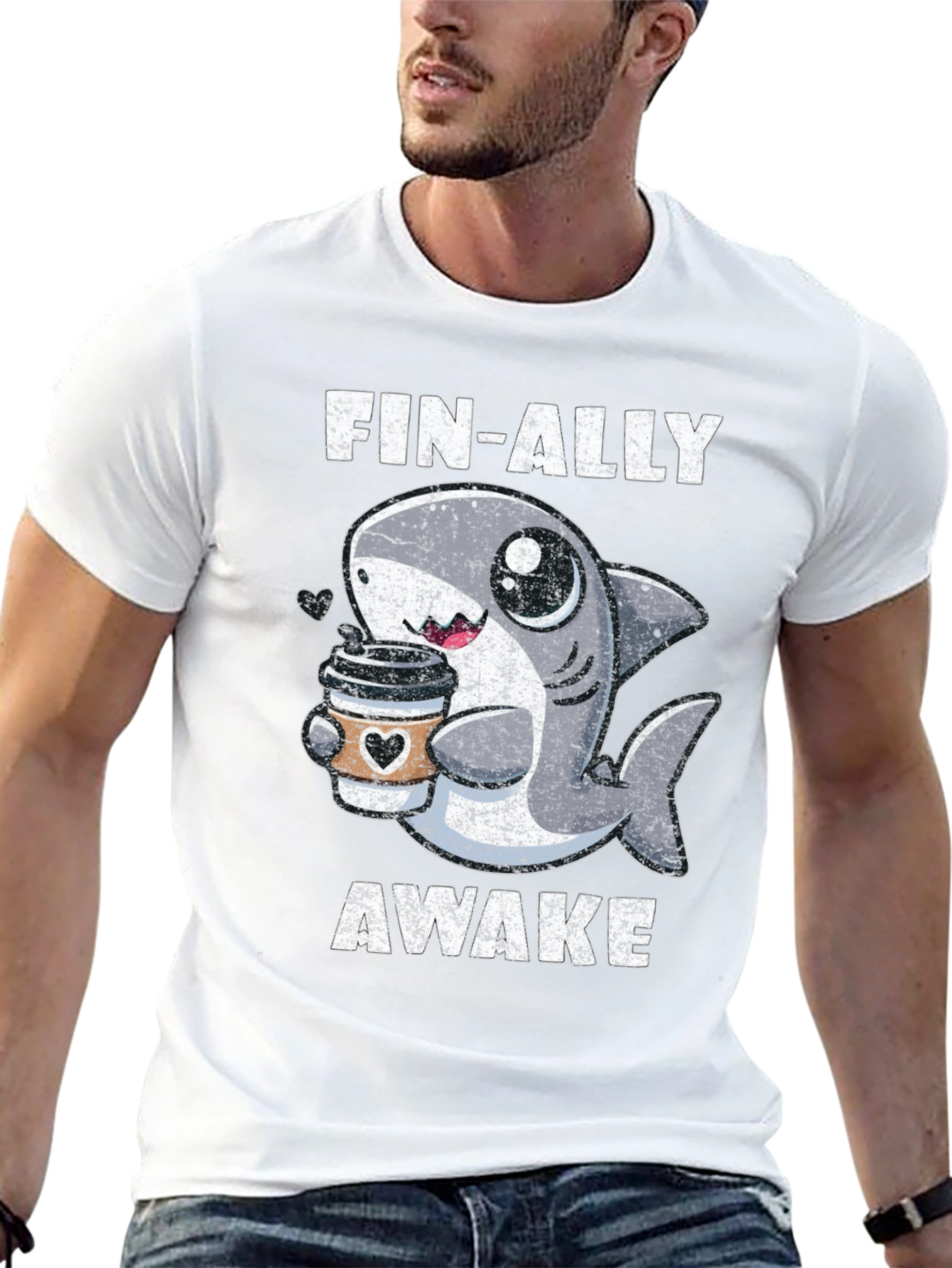 Fin-Ally Awake Shark Coffee T-Shirt