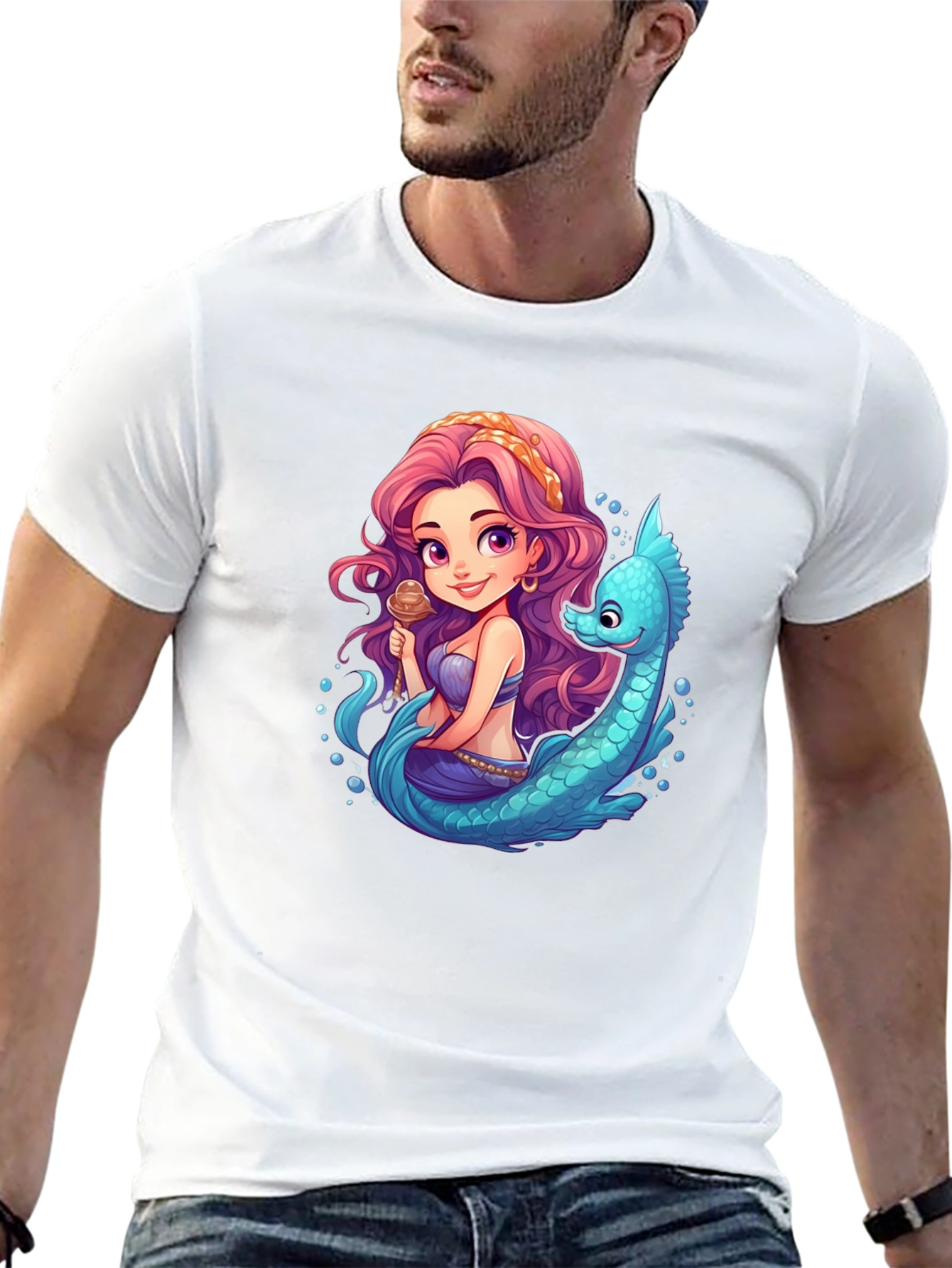 Mermaid & Sea Serpent Cartoon T-Shirt