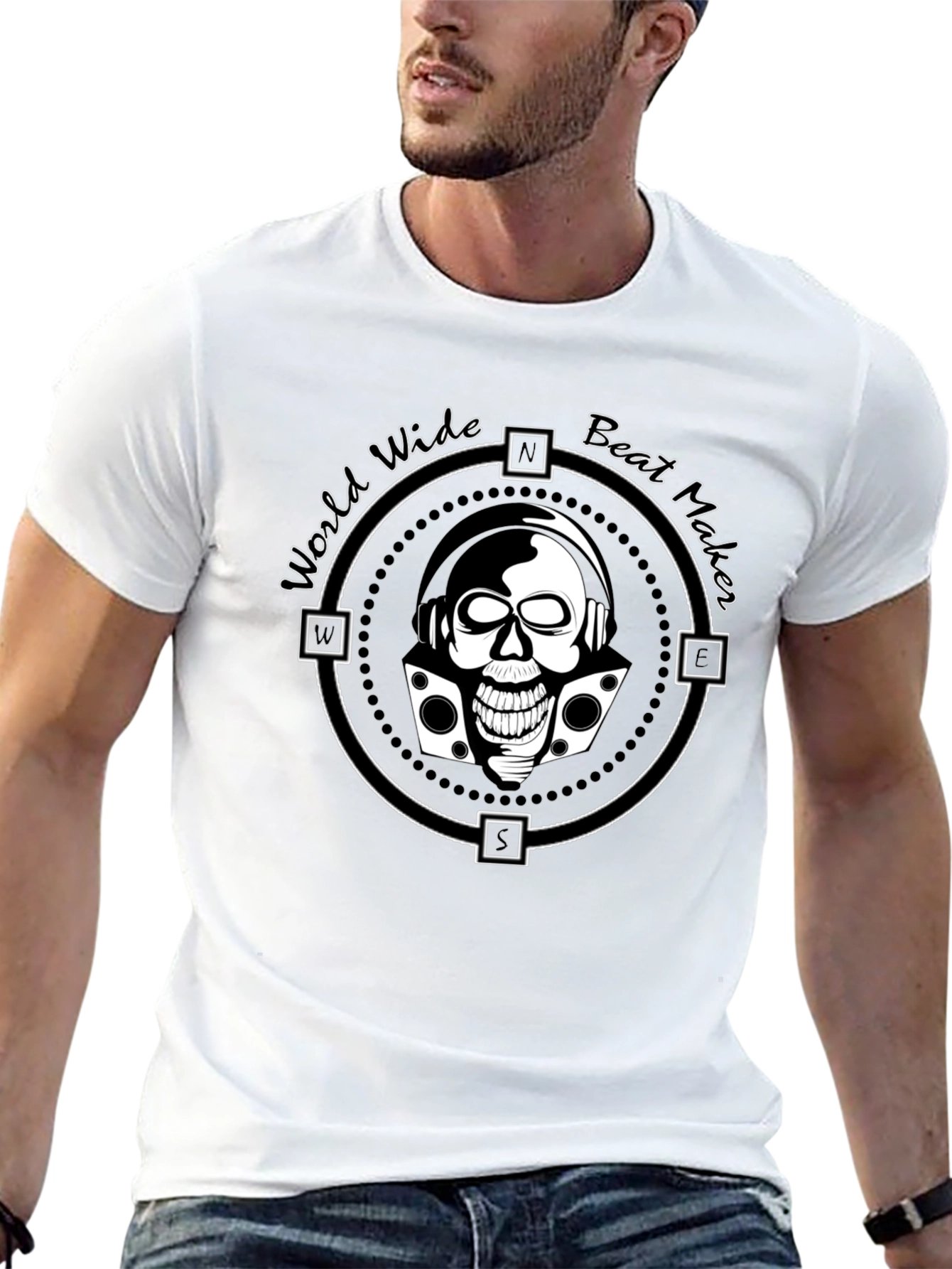 World Wide Beat Maker Skull Graphic Black T-Shirt