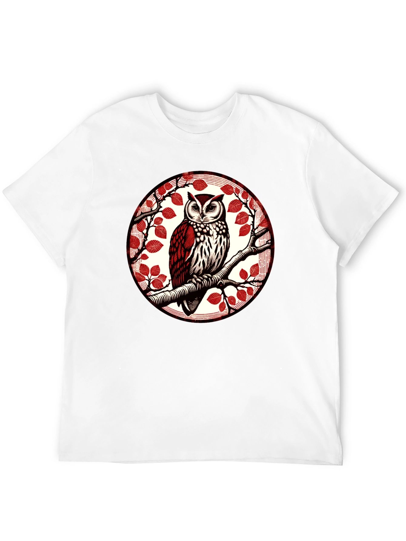 Owl on Branch Graphic Tee - Stylish Bird Design