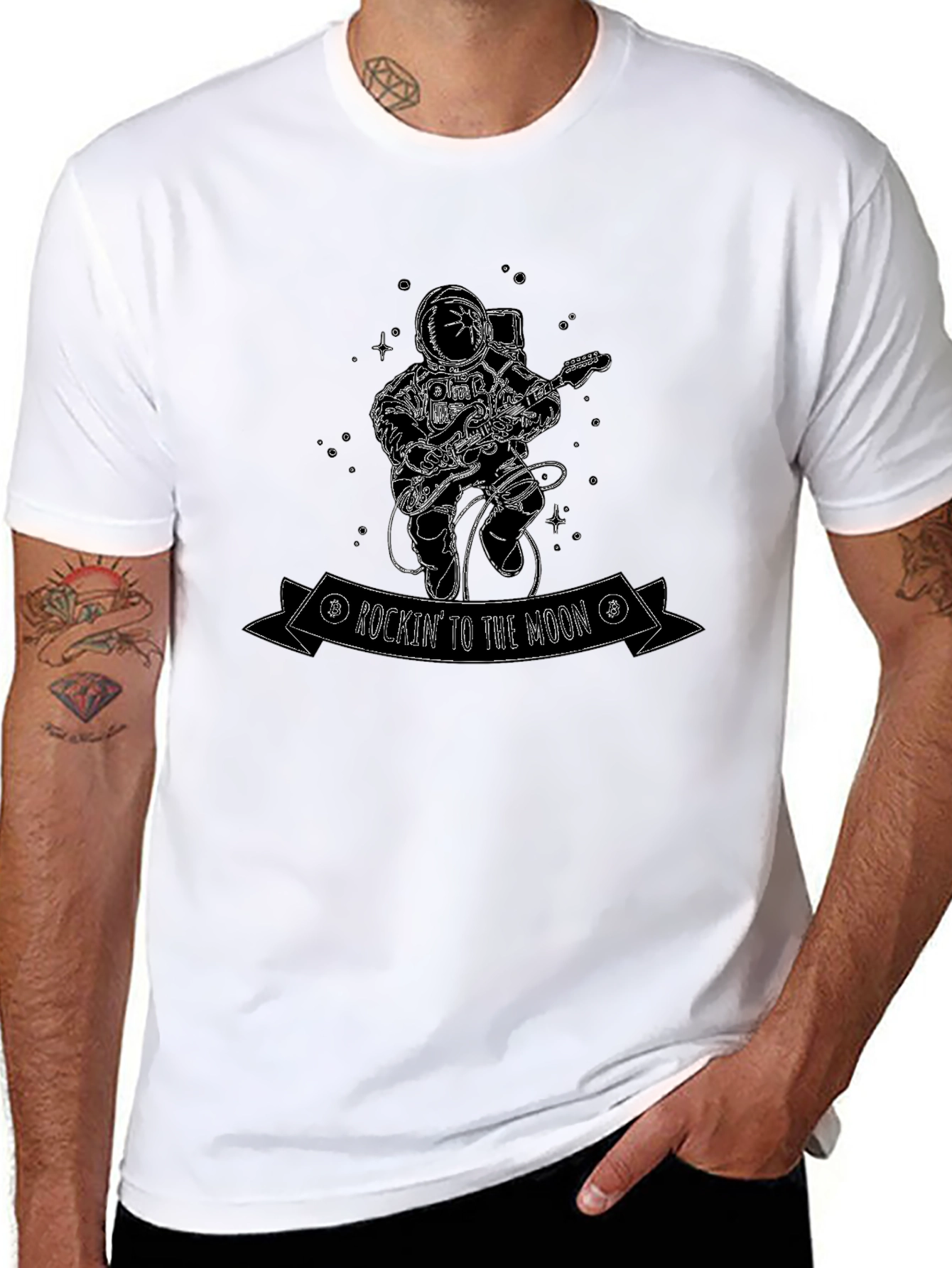 Rockin to the Moon T-Shirt - Astronaut Guitarist Tee