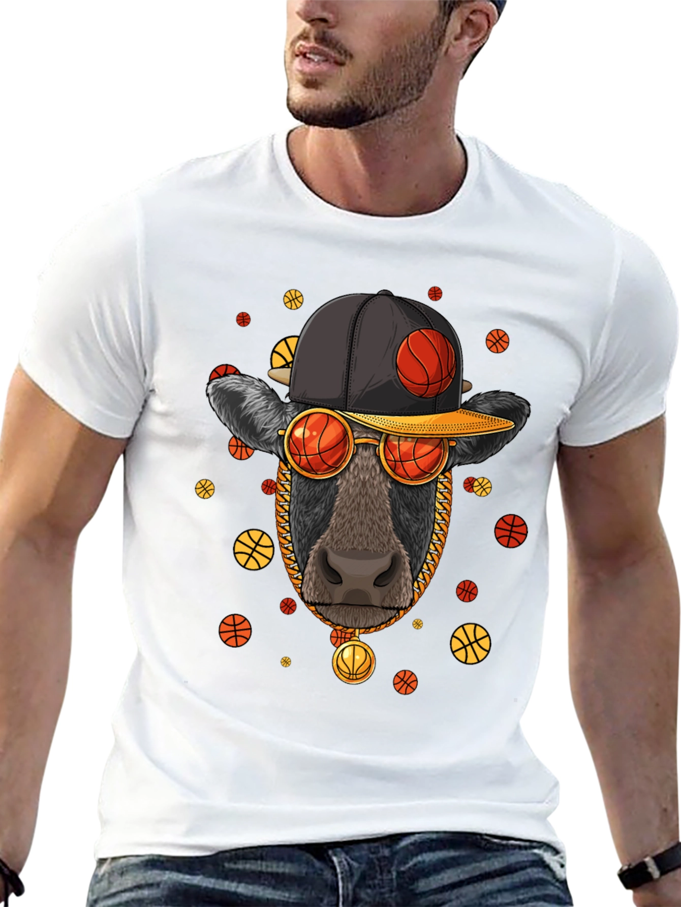 Basketball Cow Graphic T-Shirt