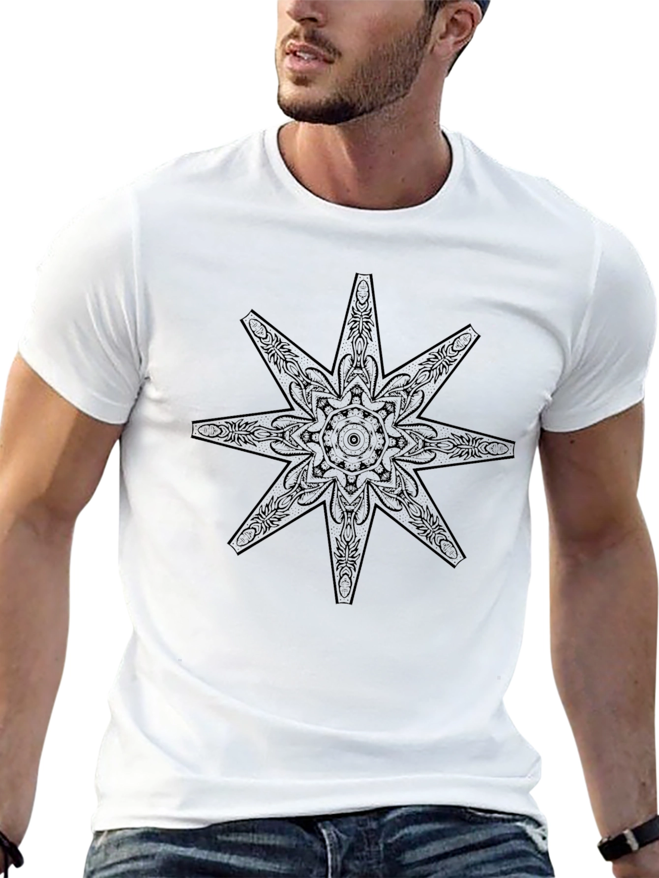 Black Graphic Tee with Star Design