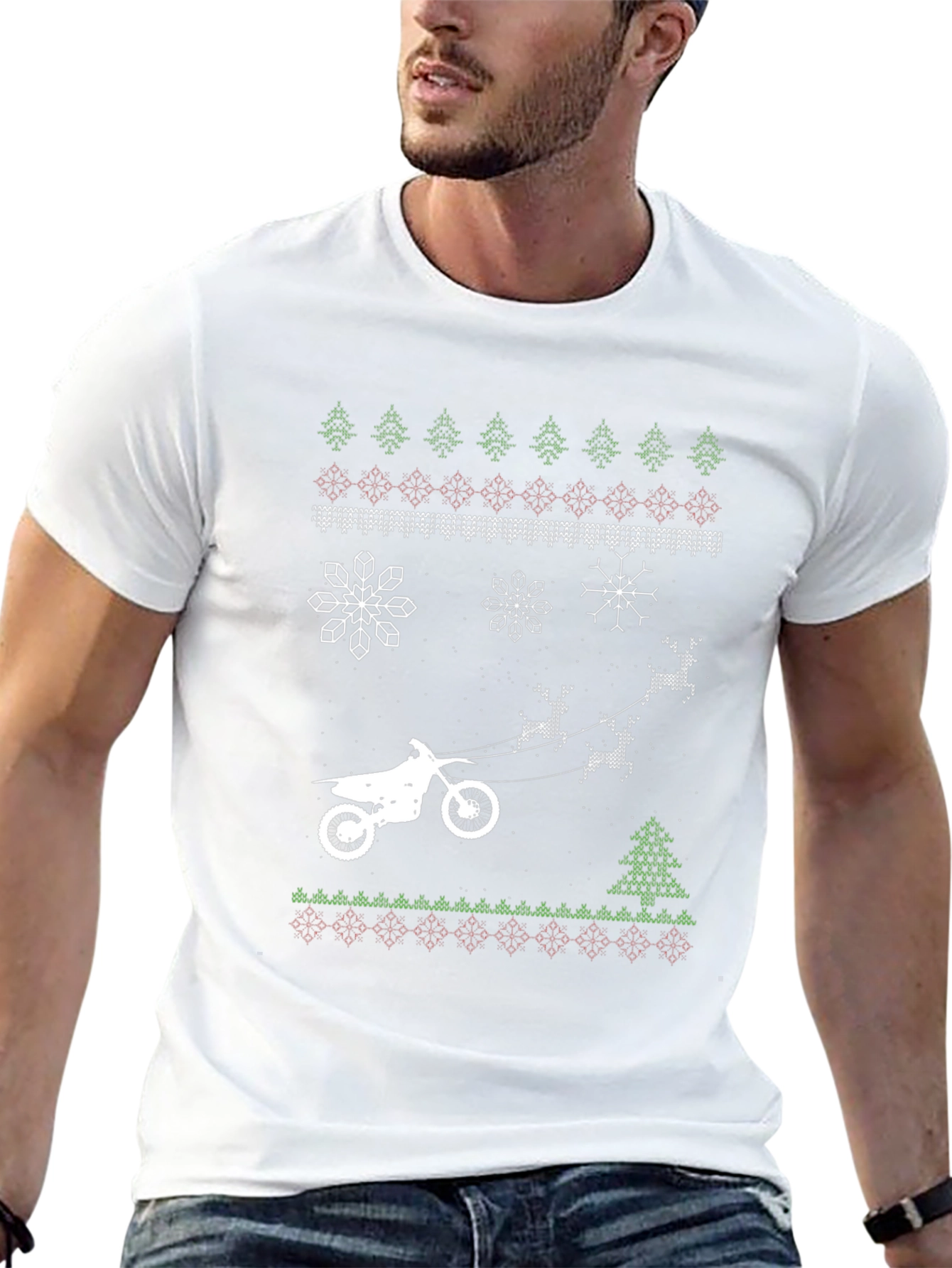 Dirt Bike Christmas Ugly Sweater Style T-Shirt