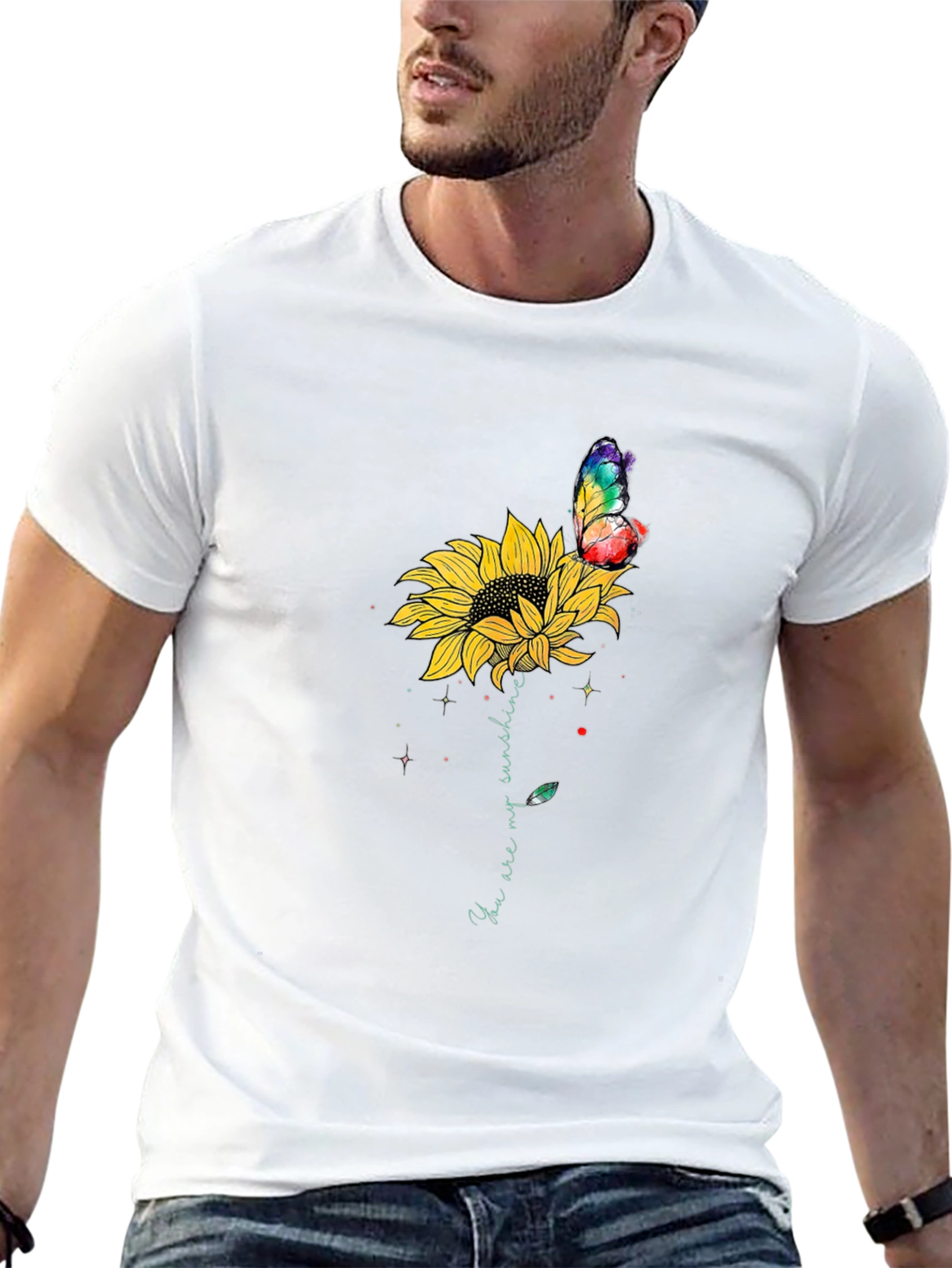 Sunflower Butterfly Graphic Tee - Mens Black T-Shirt