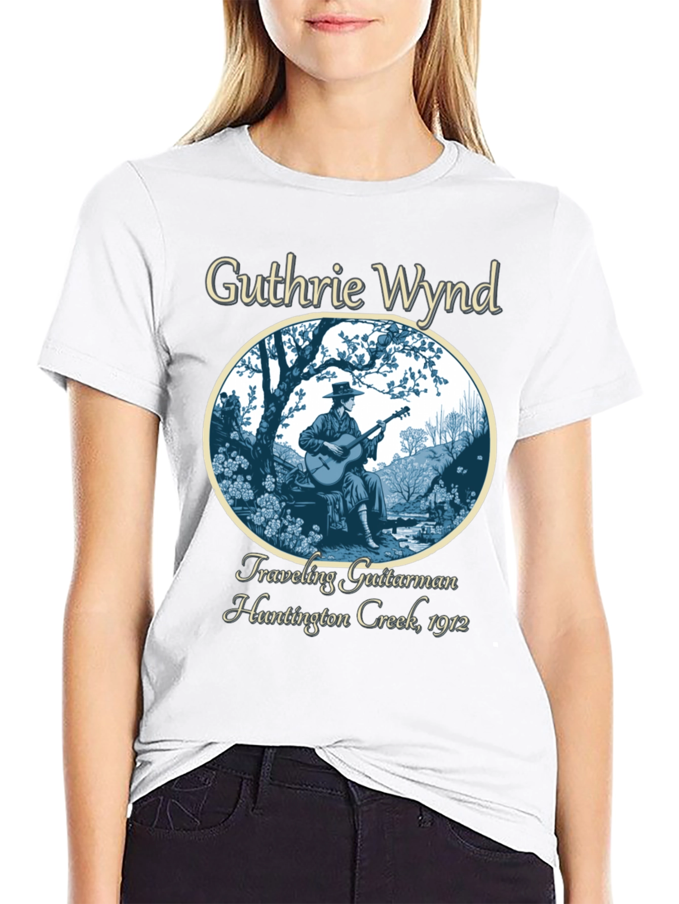 Guthrie Wynd Traveling Guitarman Black T-Shirt