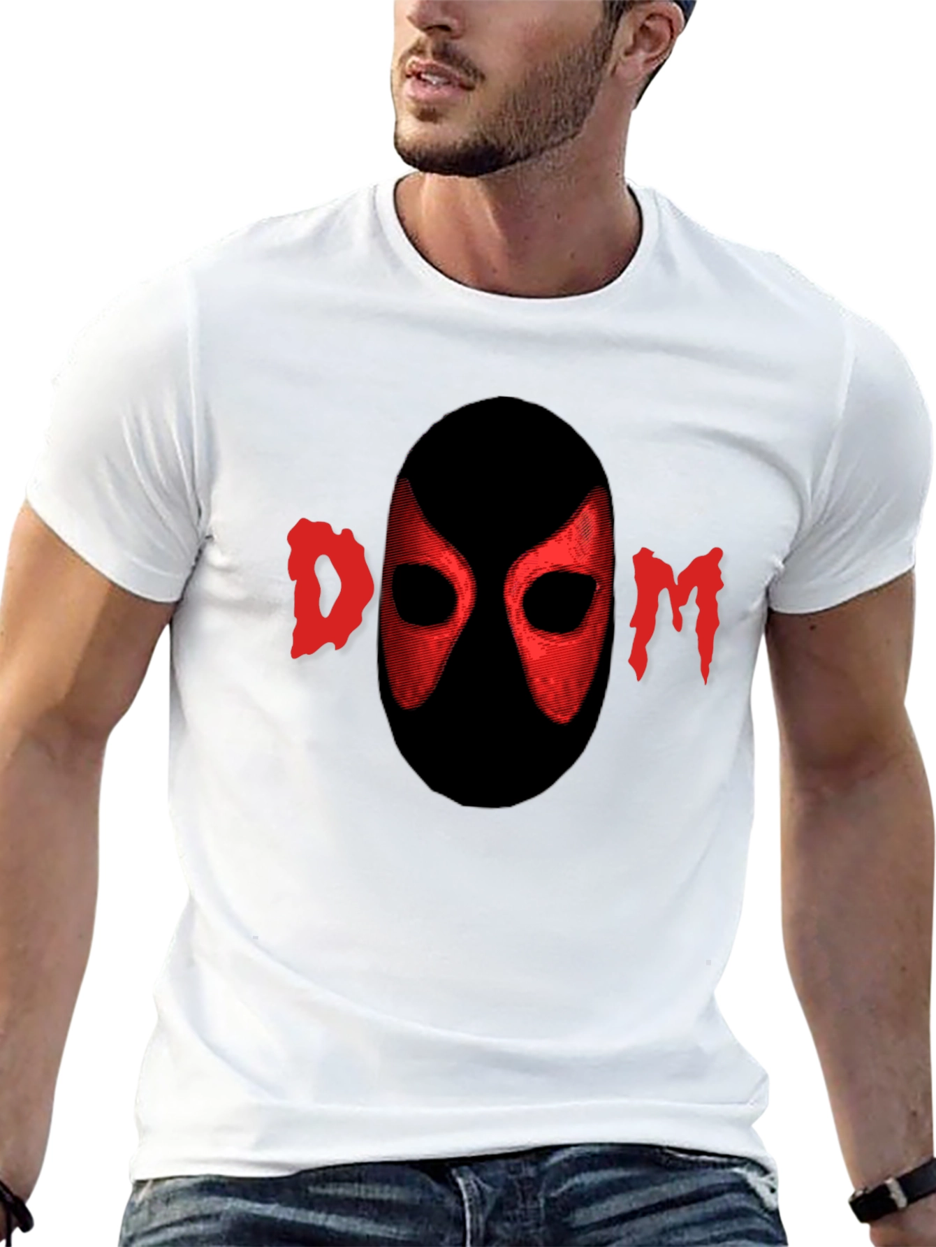 Red DOOM Mask Graphic Black T-Shirt