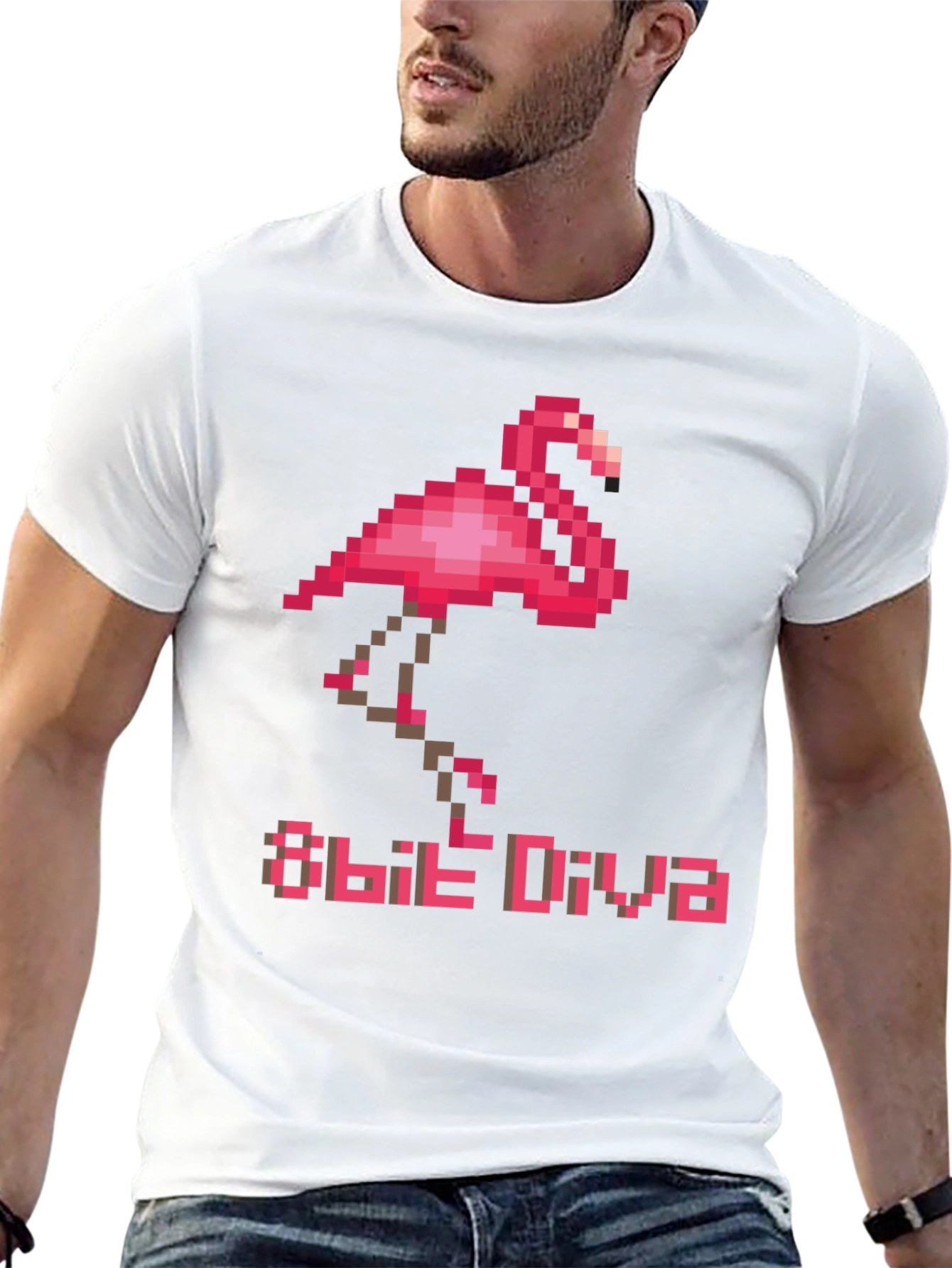 8-Bit Diva Flamingo T-Shirt - Retro Pixel Art