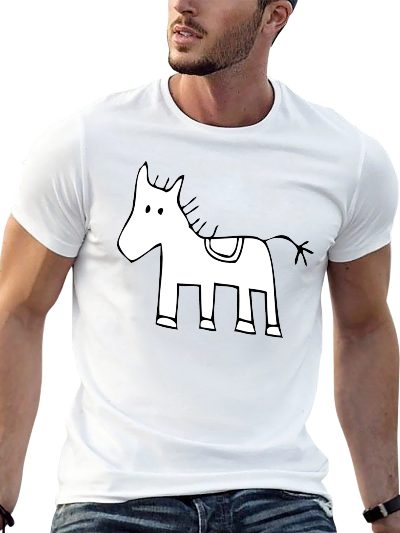 Cartoon Horse Graphic Tee - Mens Black T-Shirt
