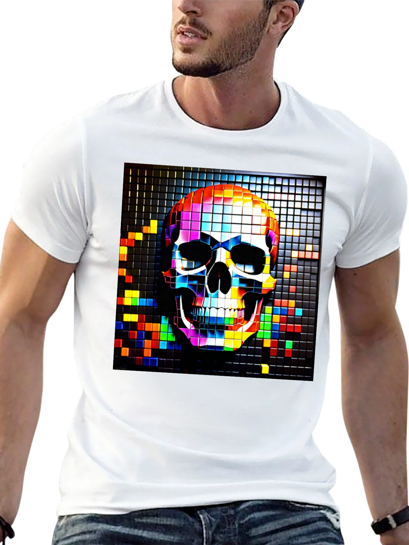 Pixelated Skull Graphic Tee - Bold & Edgy Design