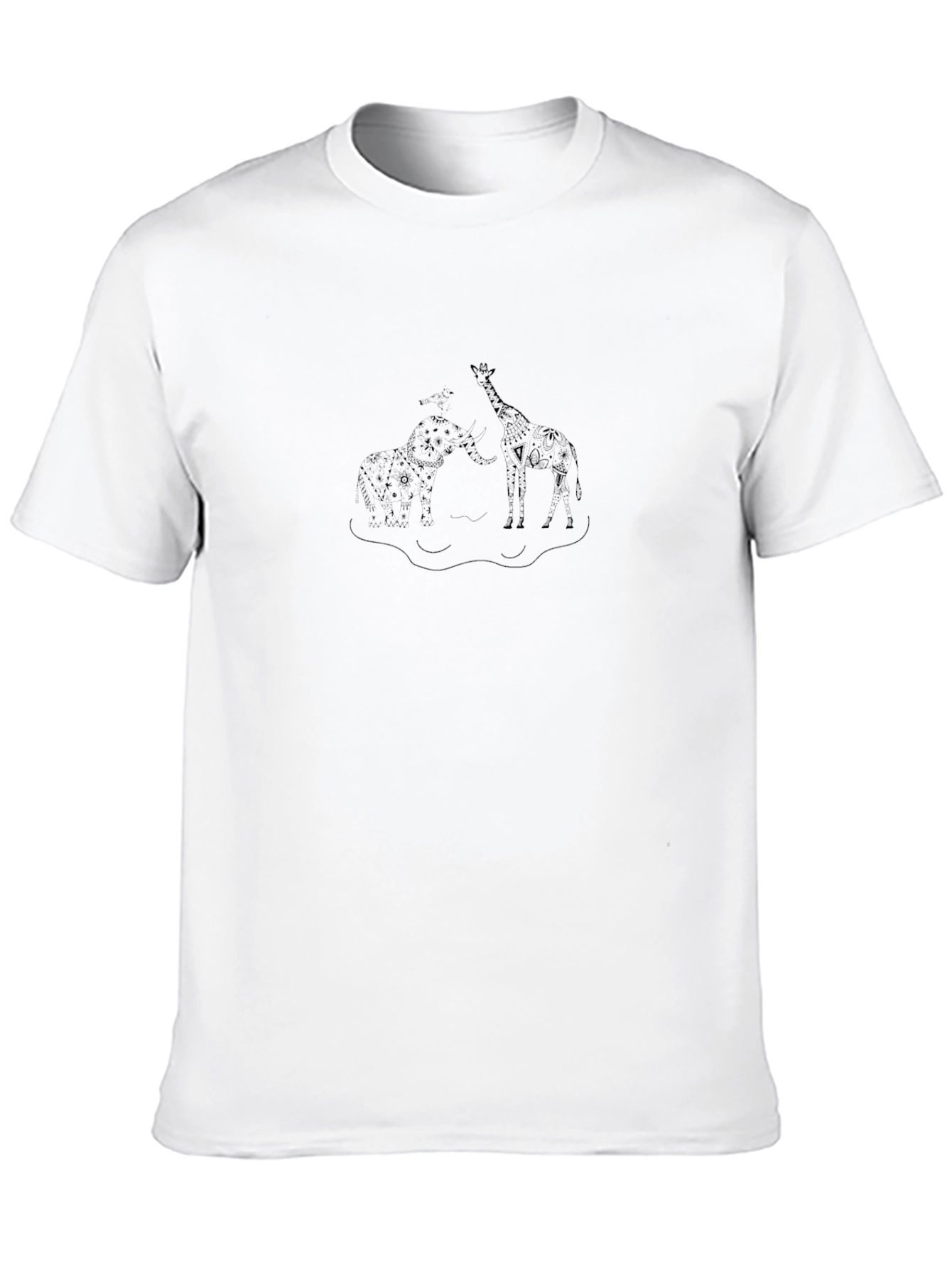 Mens Black Giraffe & Elephant Graphic Tee