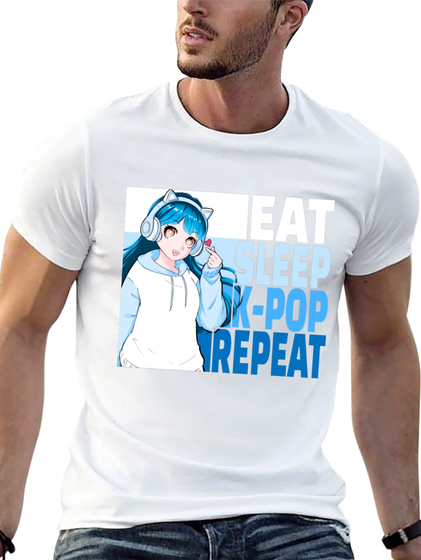 Eat Sleep K-Pop Repeat Anime Graphic Tee