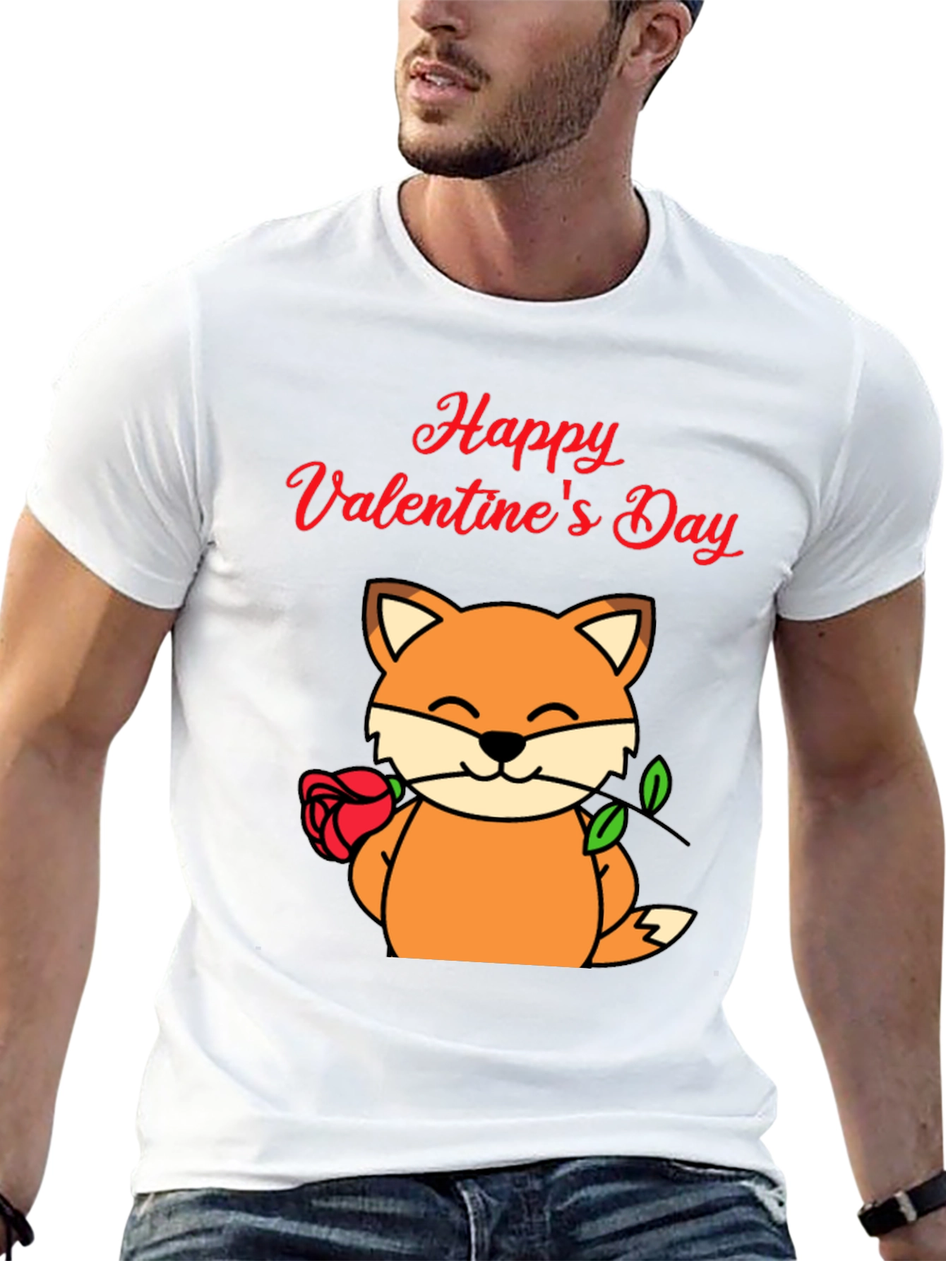 Valentines Day Fox T-Shirt - Mens Black Tee