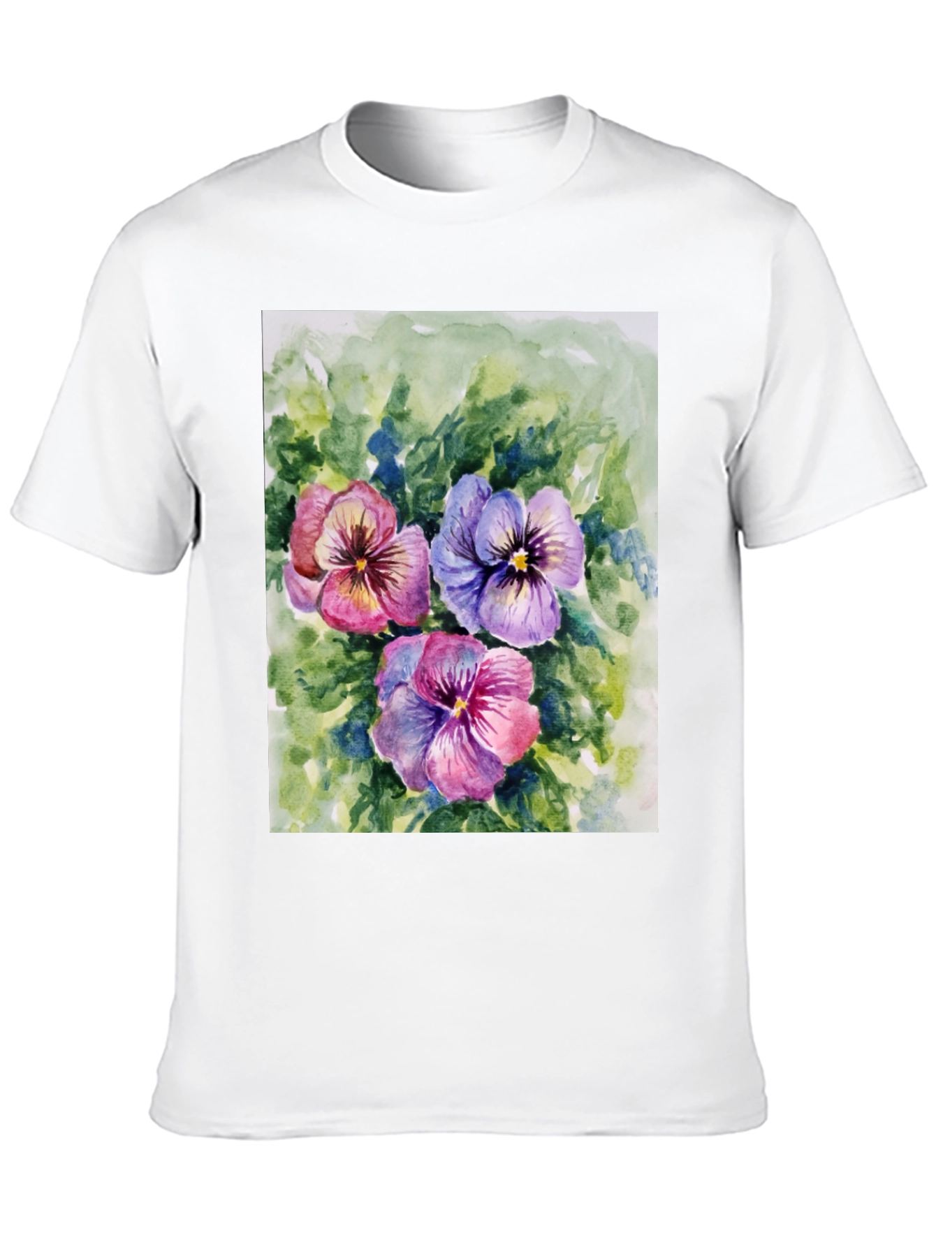 Floral Pansy Print Black T-Shirt