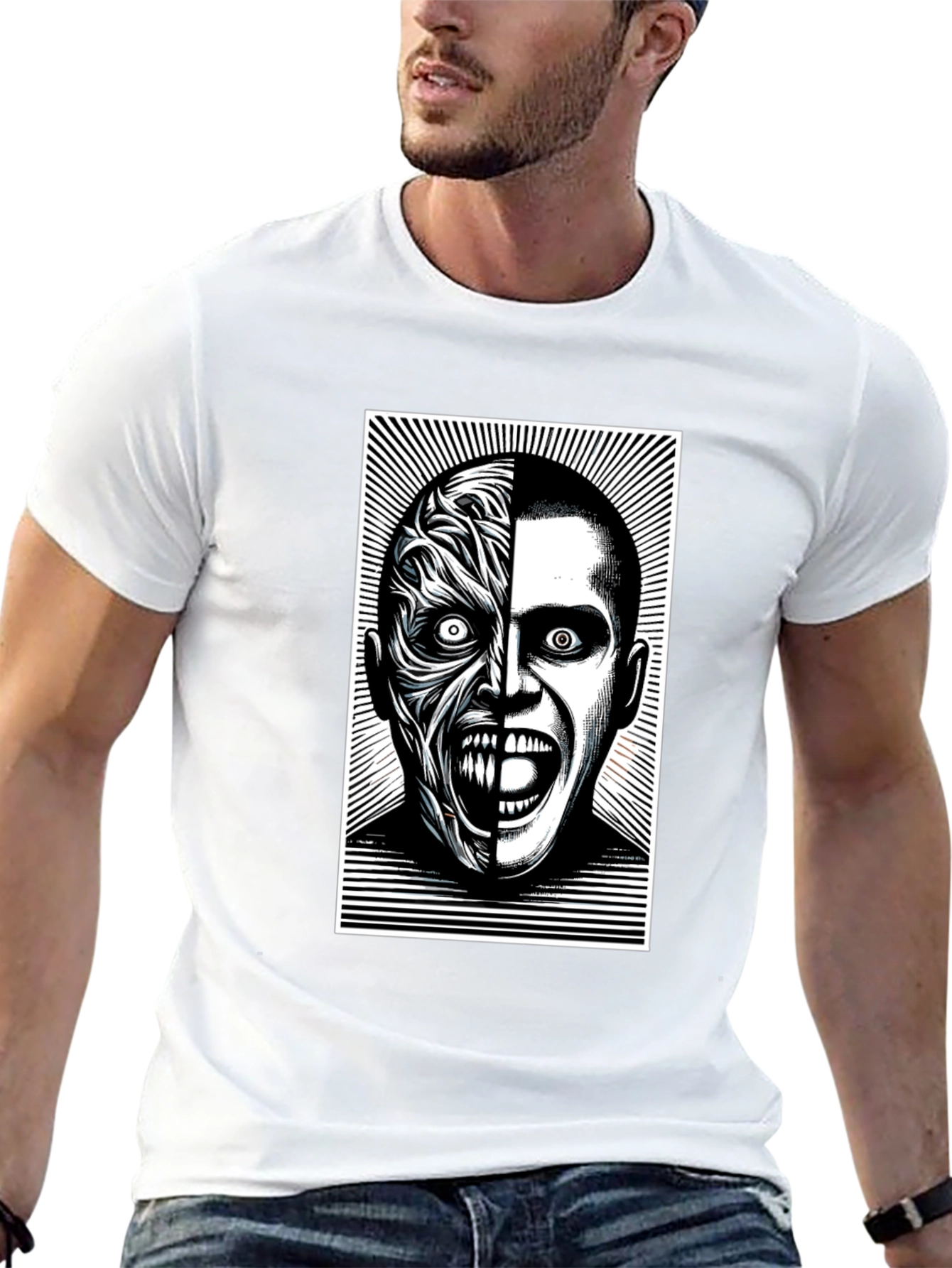 Two-Faced Graphic Tee - Black Cotton Blend