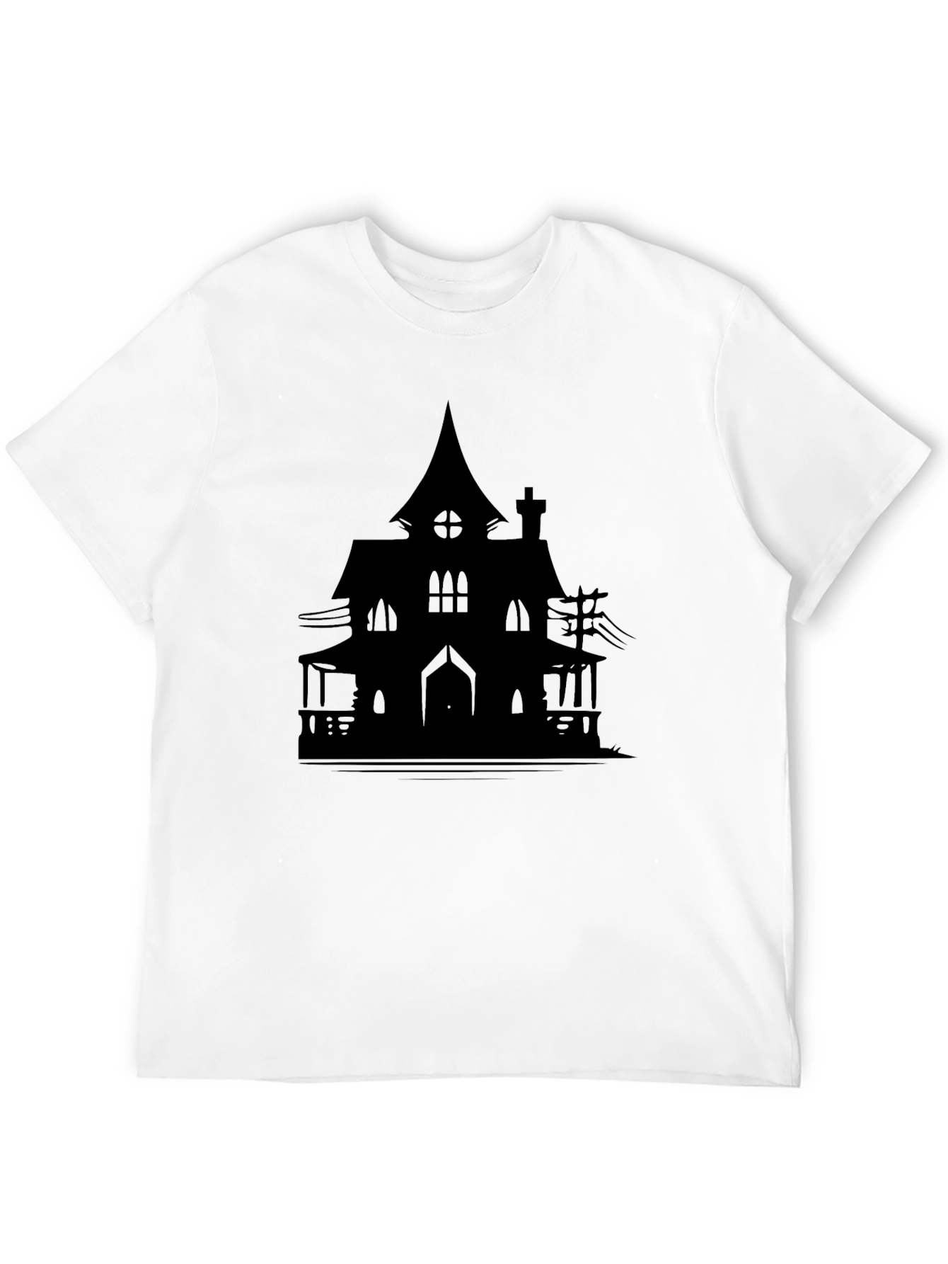 Haunted House Silhouette Graphic Tee - Halloween Spooky Shirt