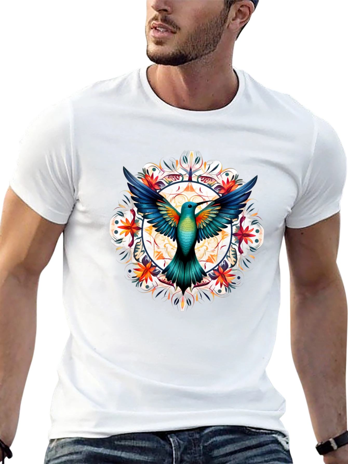 Hummingbird Mandala Graphic T-Shirt - Black