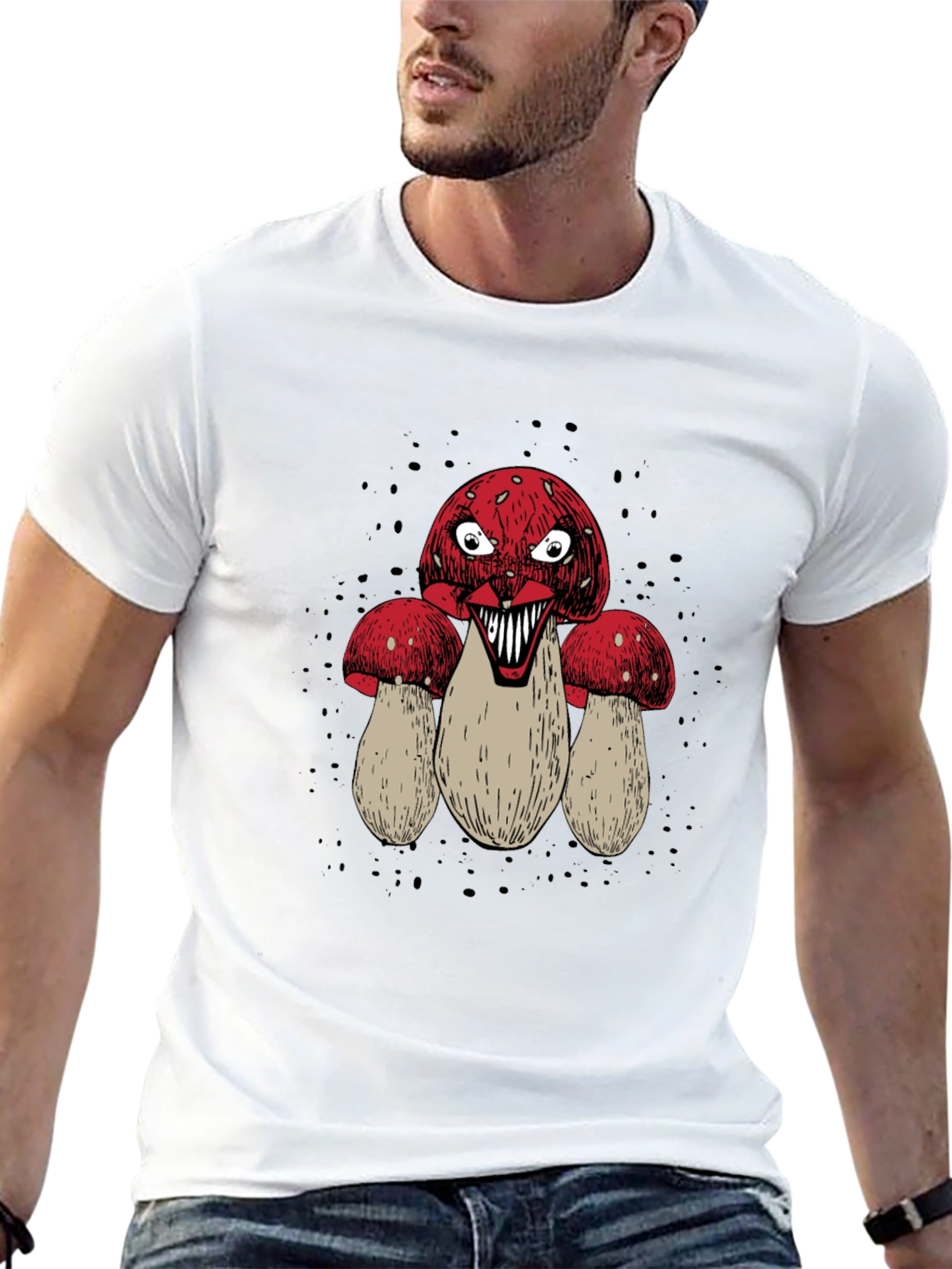 Creepy Mushroom Graphic Tee - Mens Black T-Shirt