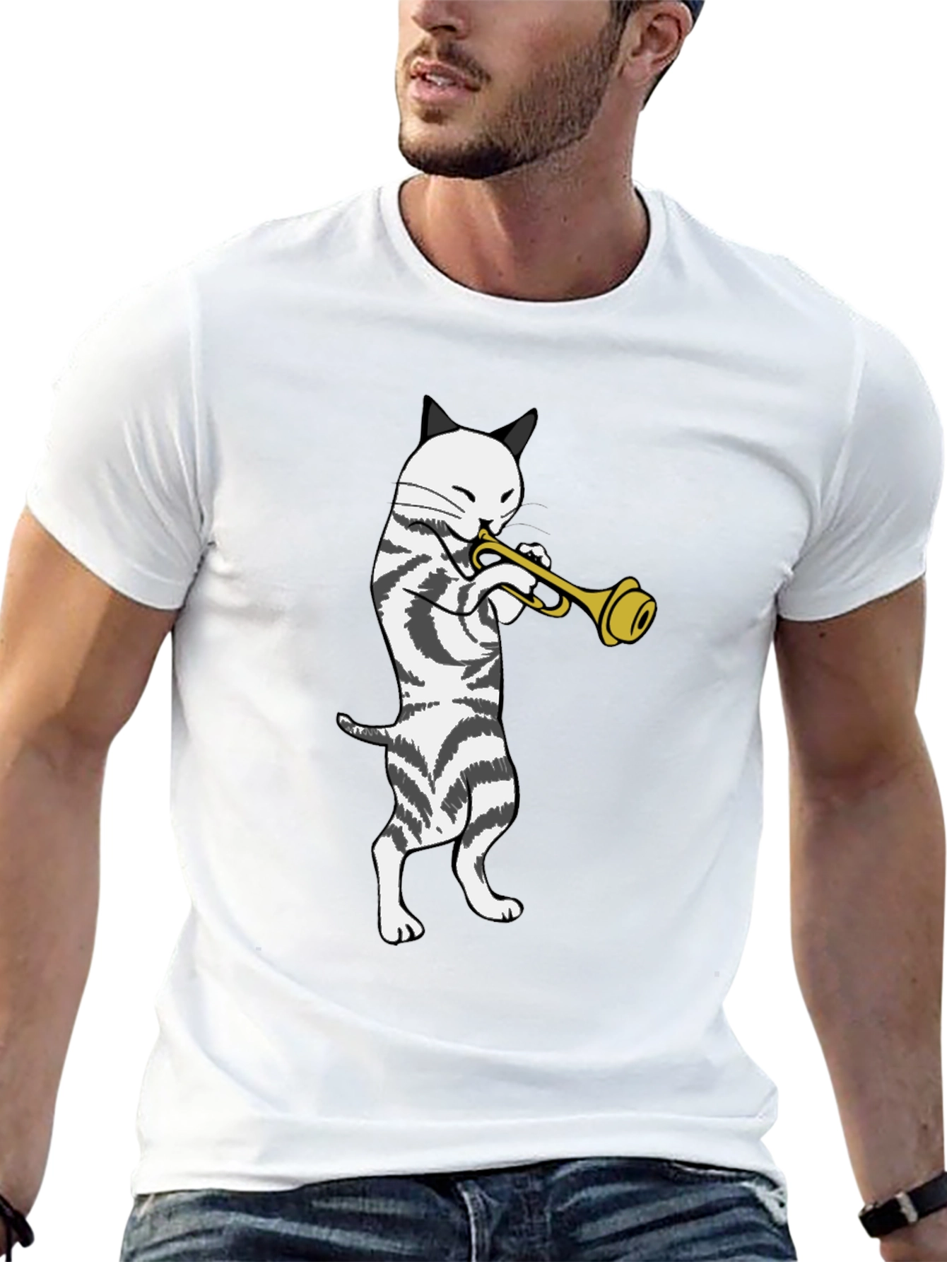 Cool Cat Trumpet Player Black T-Shirt