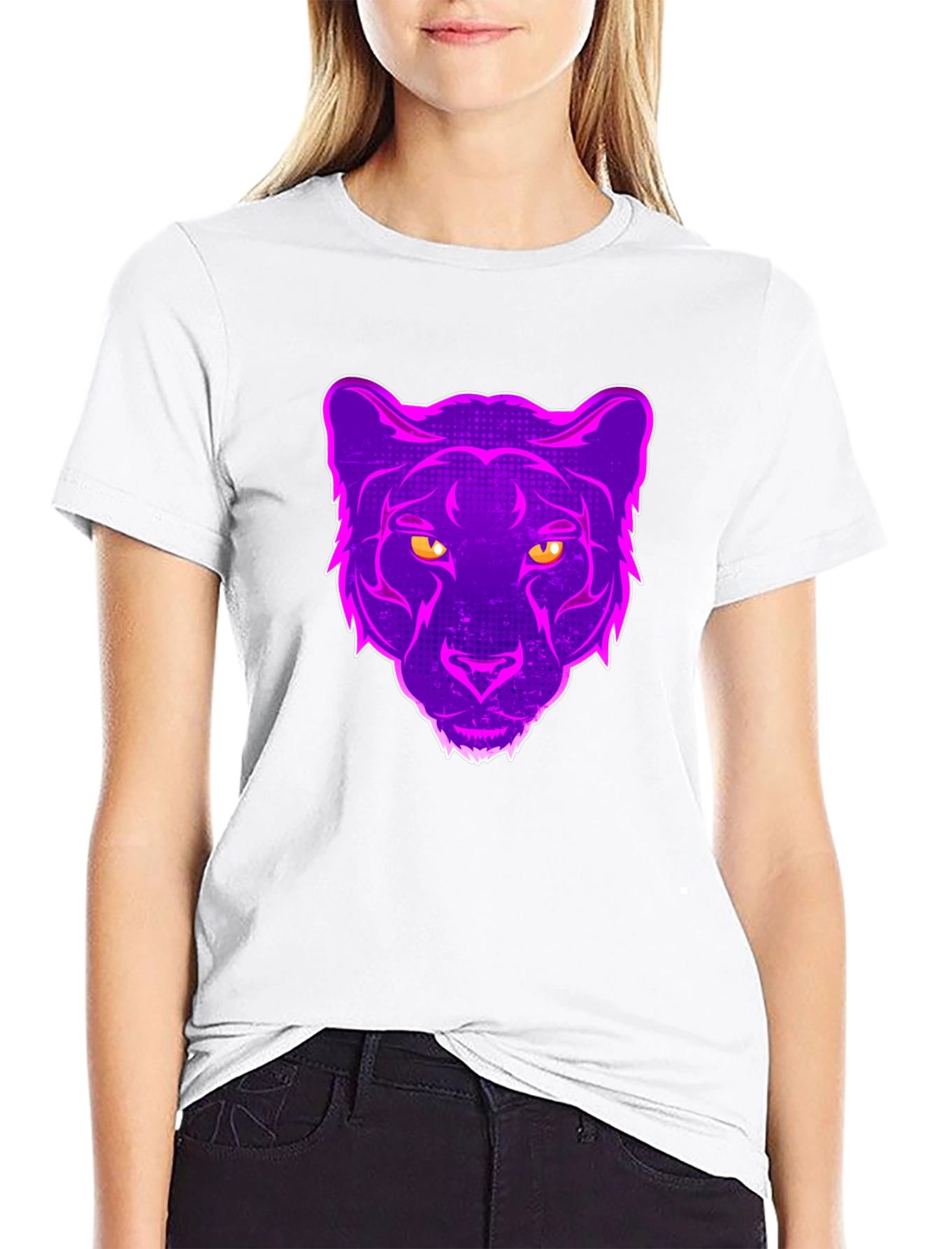 Neon Panther Graphic Tee - Black Cotton T-Shirt