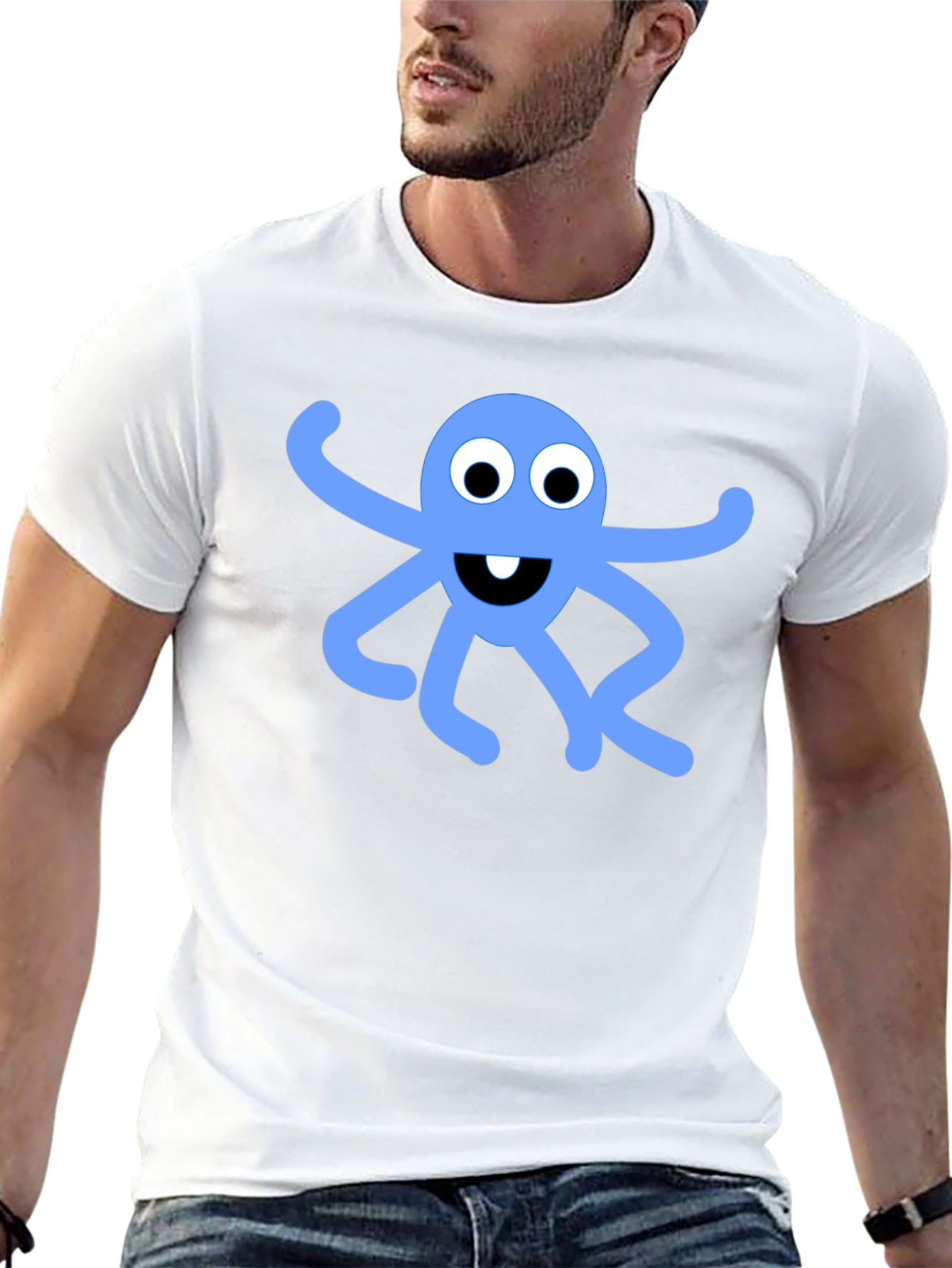 Black T-Shirt with Blue Octopus Graphic