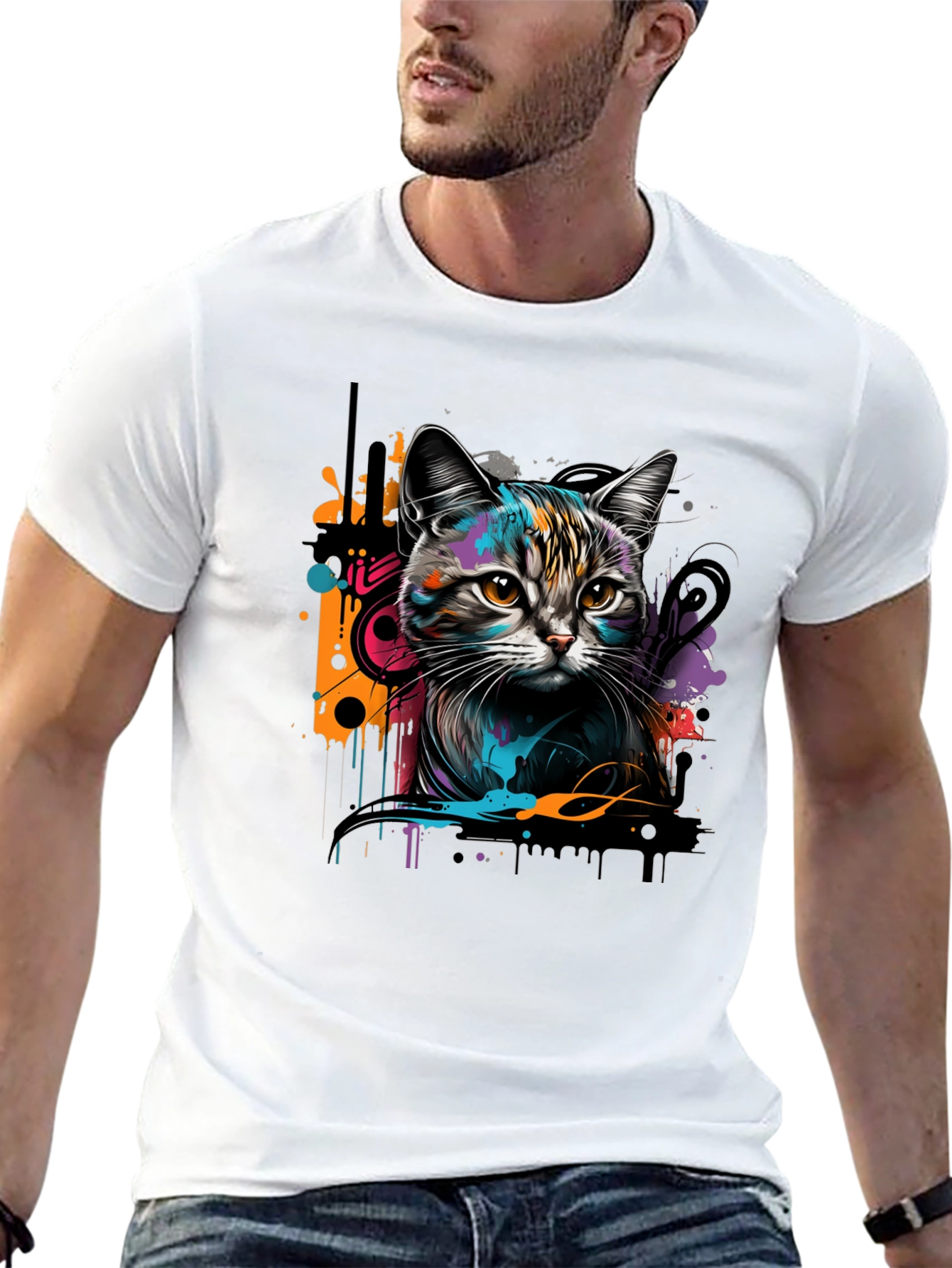 Cool Cat Graphic Print Black T-Shirt