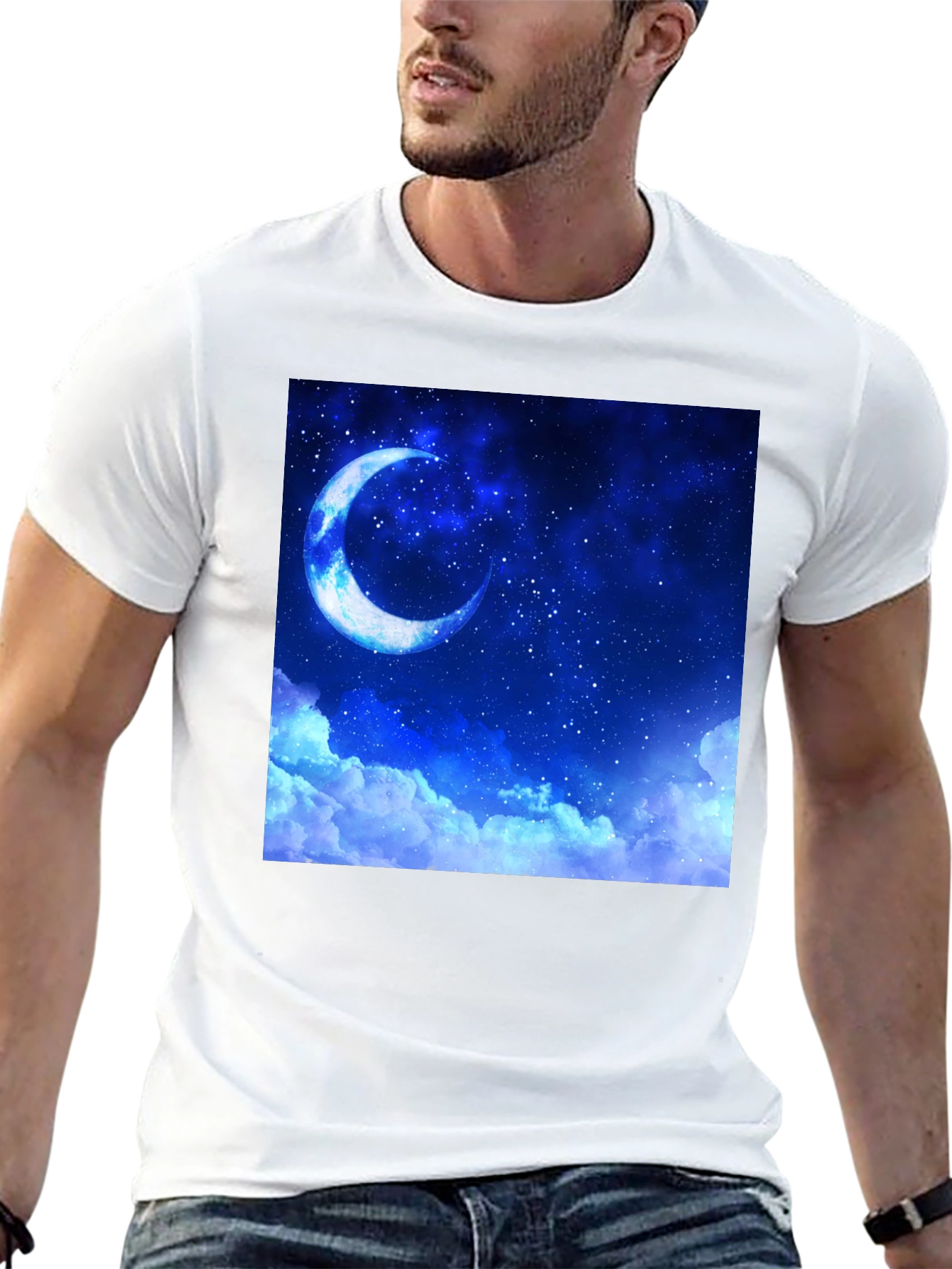 Celestial Moon Graphic Tee - Black Cotton Comfort